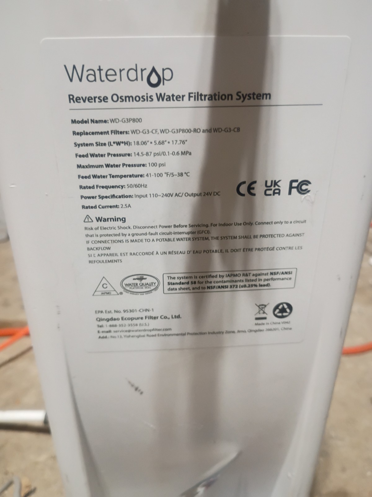 Waterdrop G3P800,800GPD Tankless RO System with UV Sterilizing Light