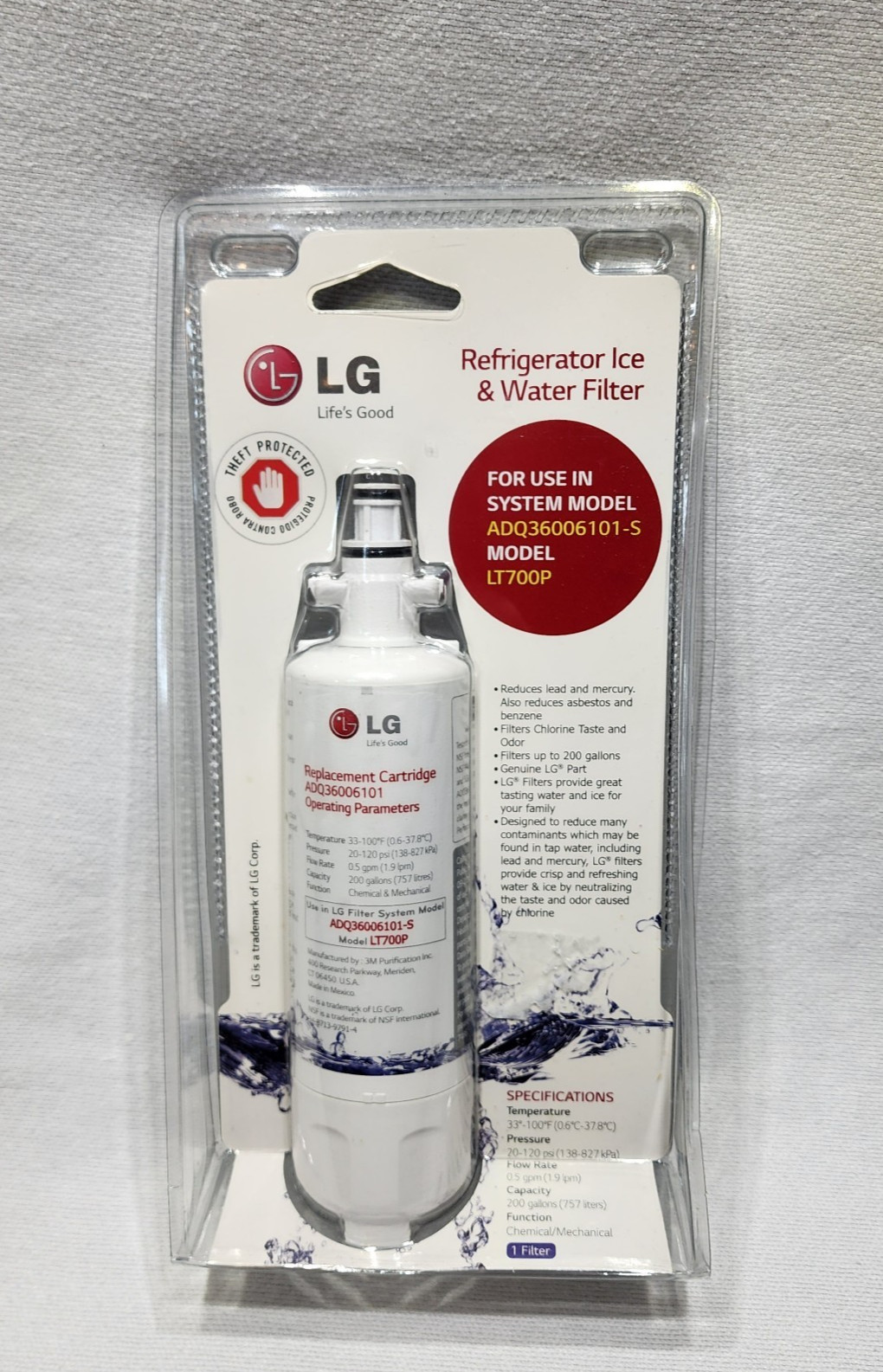 LG Refrigerator Filter LT700P/PC/PCS ADQ360061 Capacity 200 Gallons NEW Sealed