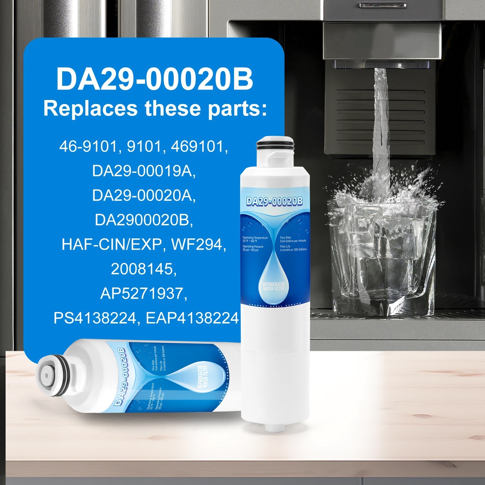 DA29-00020B HAF-CIN/EXP Refrigerator Water Filter Fit for Samsung, 4 Pack