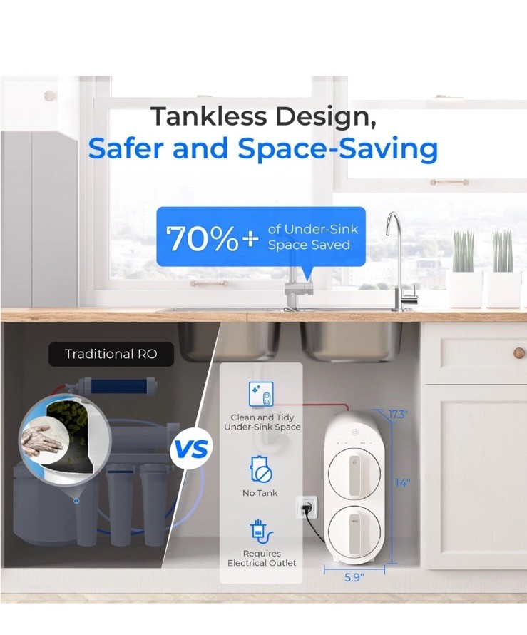 Waterdrop G2P600 Reverse Osmosis System, 600 GPD, 7 Stage Tankless Water Filter
