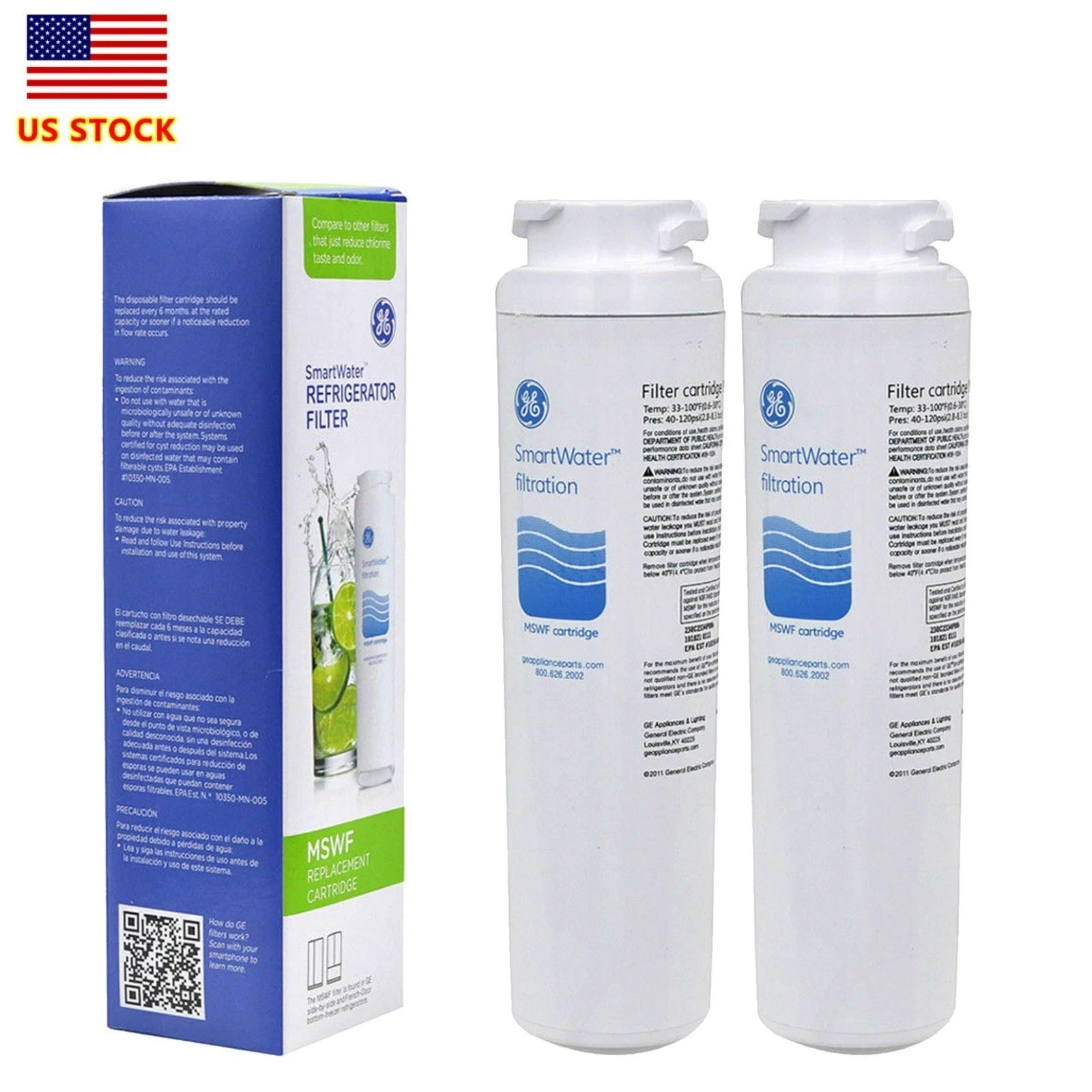 2 X GE MSWF Refrigerator Water Filter Replacement SmartWater Filter New – 2PACK
