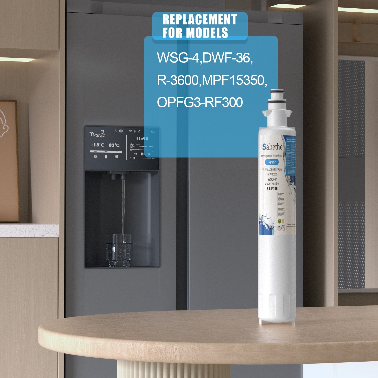 4 Pack Refrigerator Water Filter Replacement for WSG-4, OPFG3-RF300, RWF1063