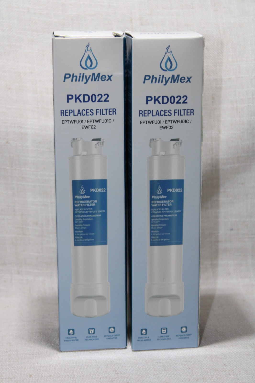 2 PACK PhilyMex PKD022 Water Filter Replaces Eptwfu01/Eptwfu01c/Ewf02 New