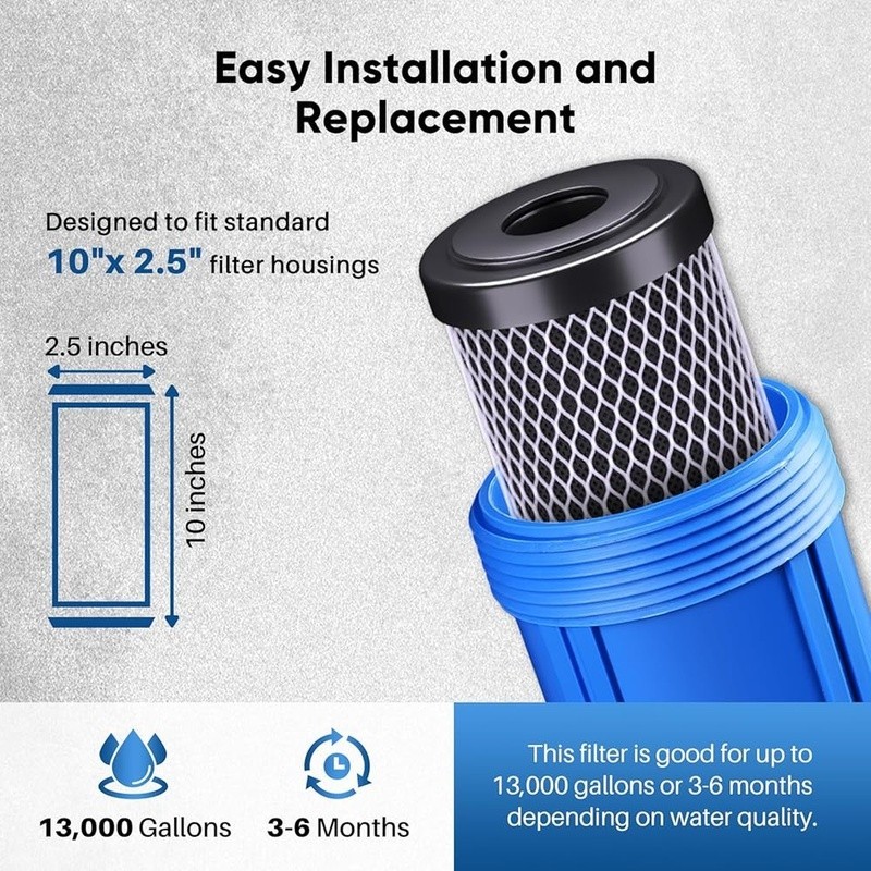High Capacity Carbon Water Filter 10×2.5 inch NSF Chlorine Sediment Removal New
