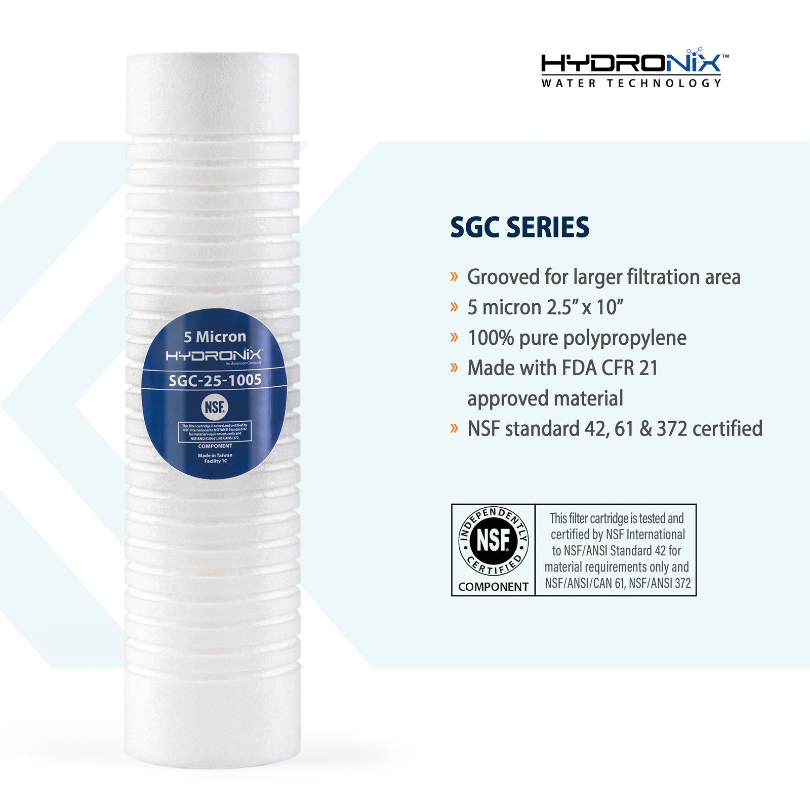 SGC-25-1005 Sediment Filter Grooved Cartridge 2.5″ x 10″ 5 micron –