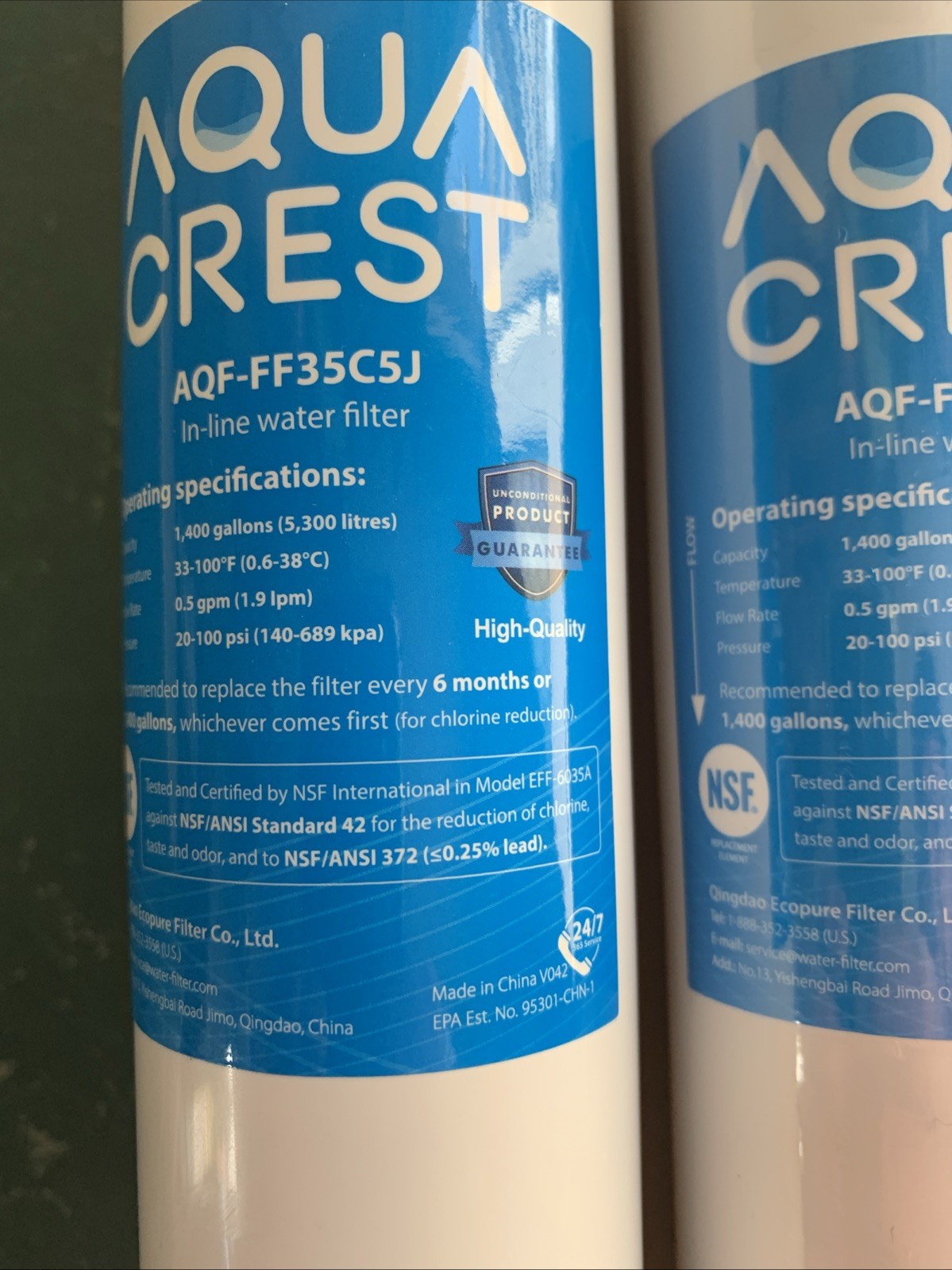 2 Genuine AQUA CREST Inline Under Sink Water Filters AQF-FF35C5J in Box
