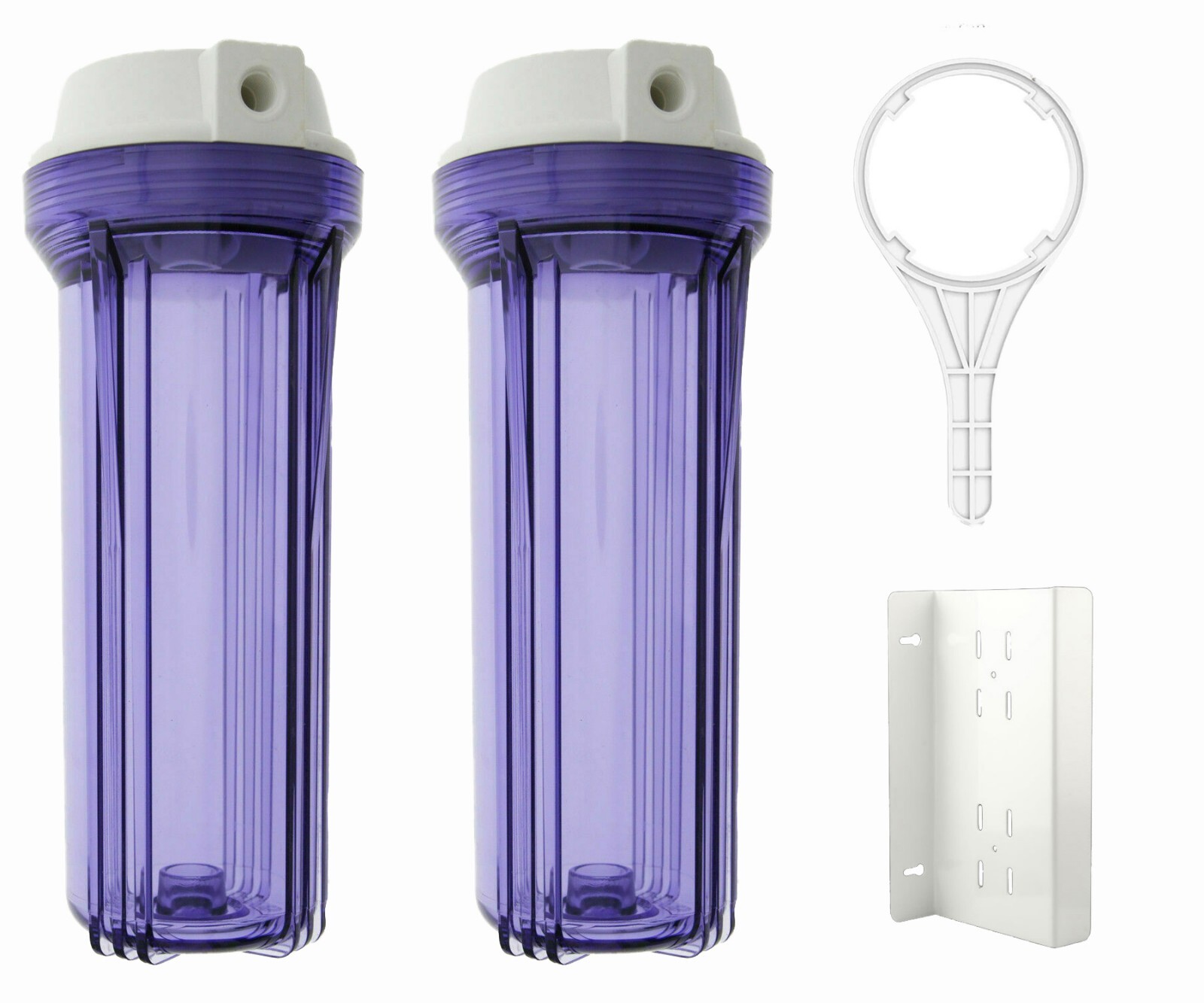 Clear Standard 10 x 2.5 Inch Water Filter Housing (1/4 FPT) x 2 w Bracket Wrench