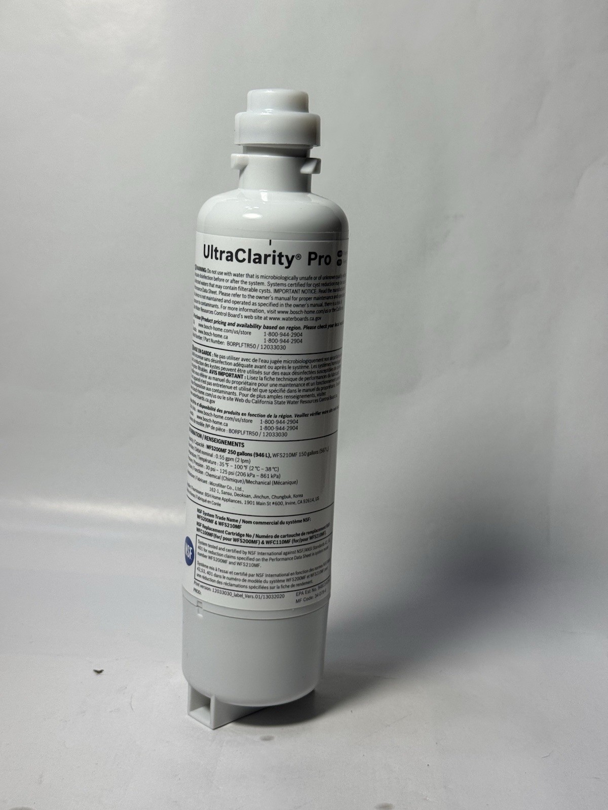 1 PACK Bosch Ultra Clarity Pro BORPLFTR50 Water Filter Blue #WFS200MF/WFS210MF