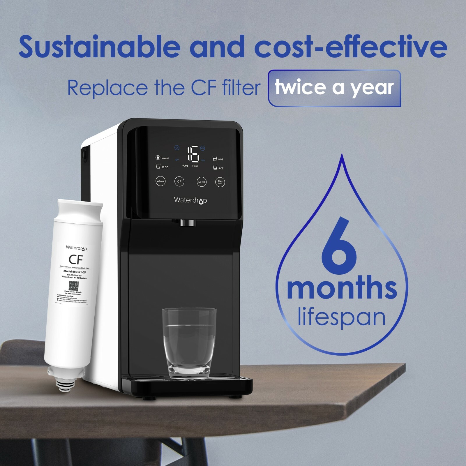 Waterdrop WD-N1-CF Filter, Replacement for WD-N1-W, 6-month Lifetime