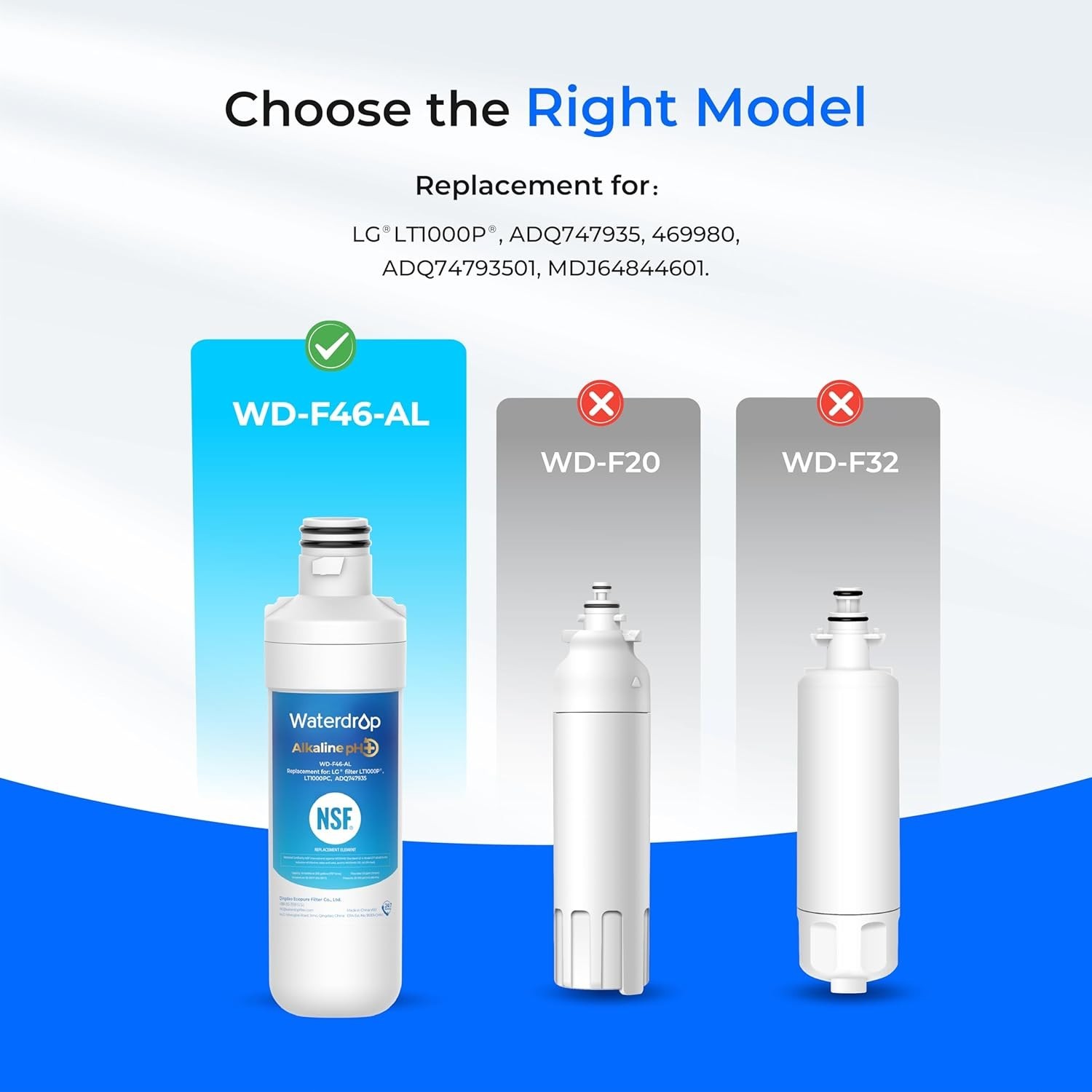 Waterdrop Alkaline Refrigerator Water Filters Replacement for LG® LT1000P®, (2)