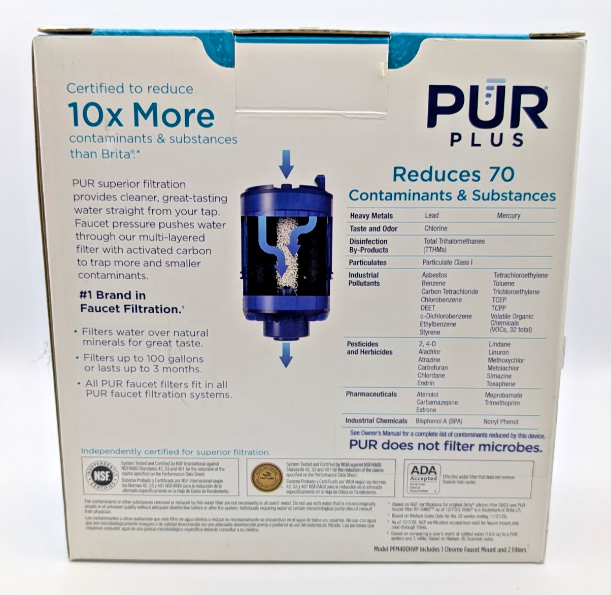 PUR PLUS Faucet Mount Water Filtration System Chrome w/ 2 Filters PFM400HVP New
