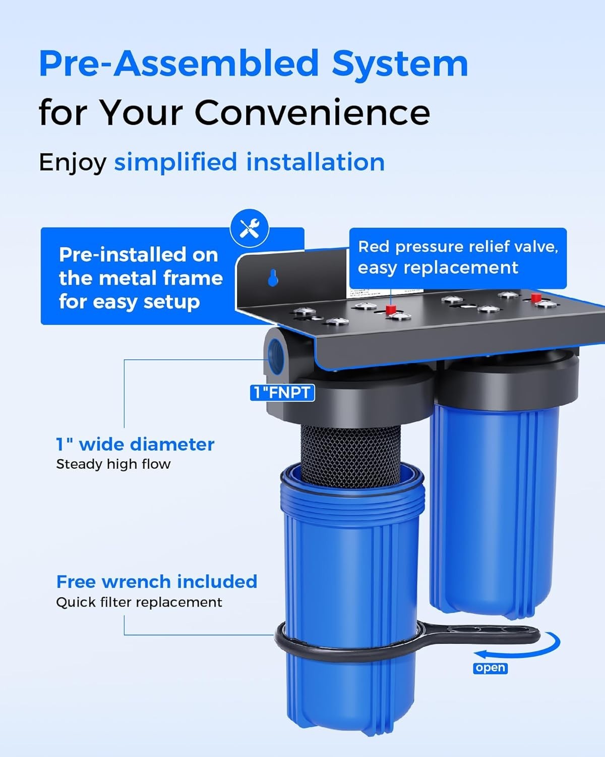 Waterdrop 2 Stage Whole House Water Filter System, 5 Micron, 1″ Inlet/Outlet