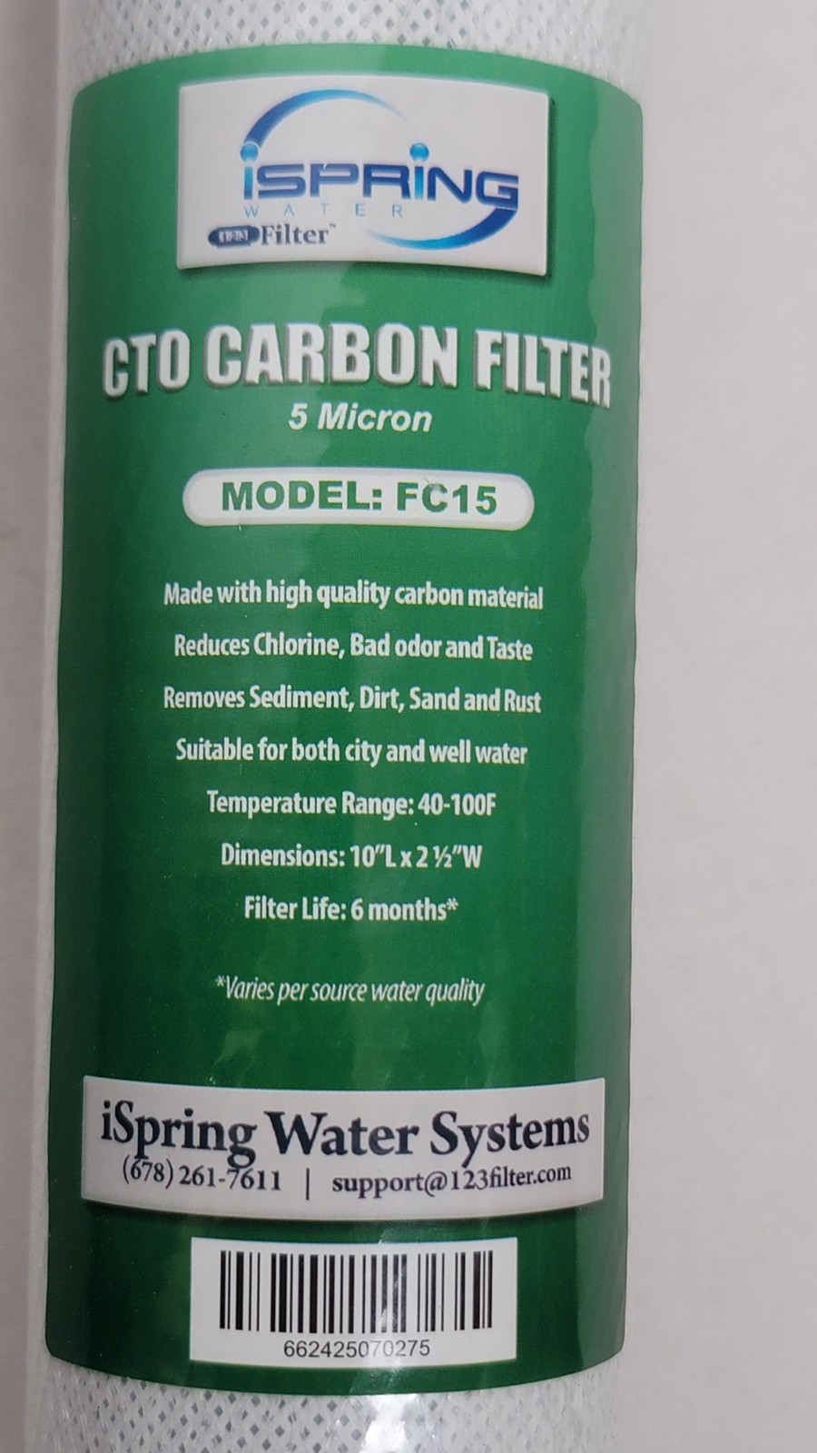 iSpring FC15 CTO Carbon (Carbon Block) Water Filter 5 micron Genuine Brand New