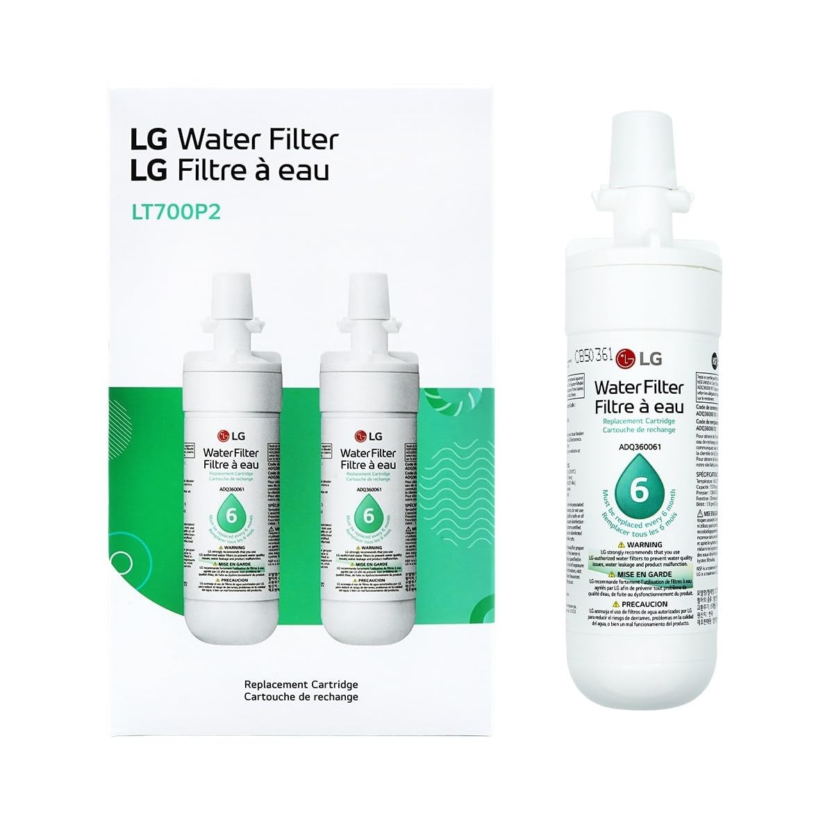 LG LT1000P2 6-Month / 200 Gallon Refrigerator Replacement Water Filter 2 PACK