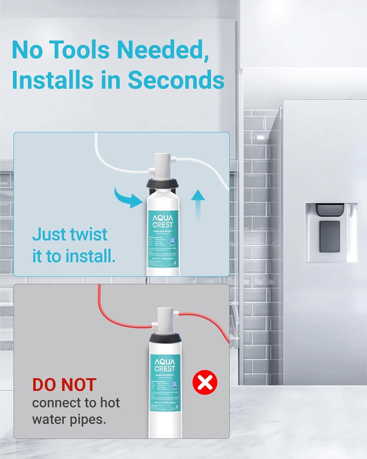 AQUA CREST F-1000, 4204490 Under Sink Water Filter, Replacement for F-1000 (3)