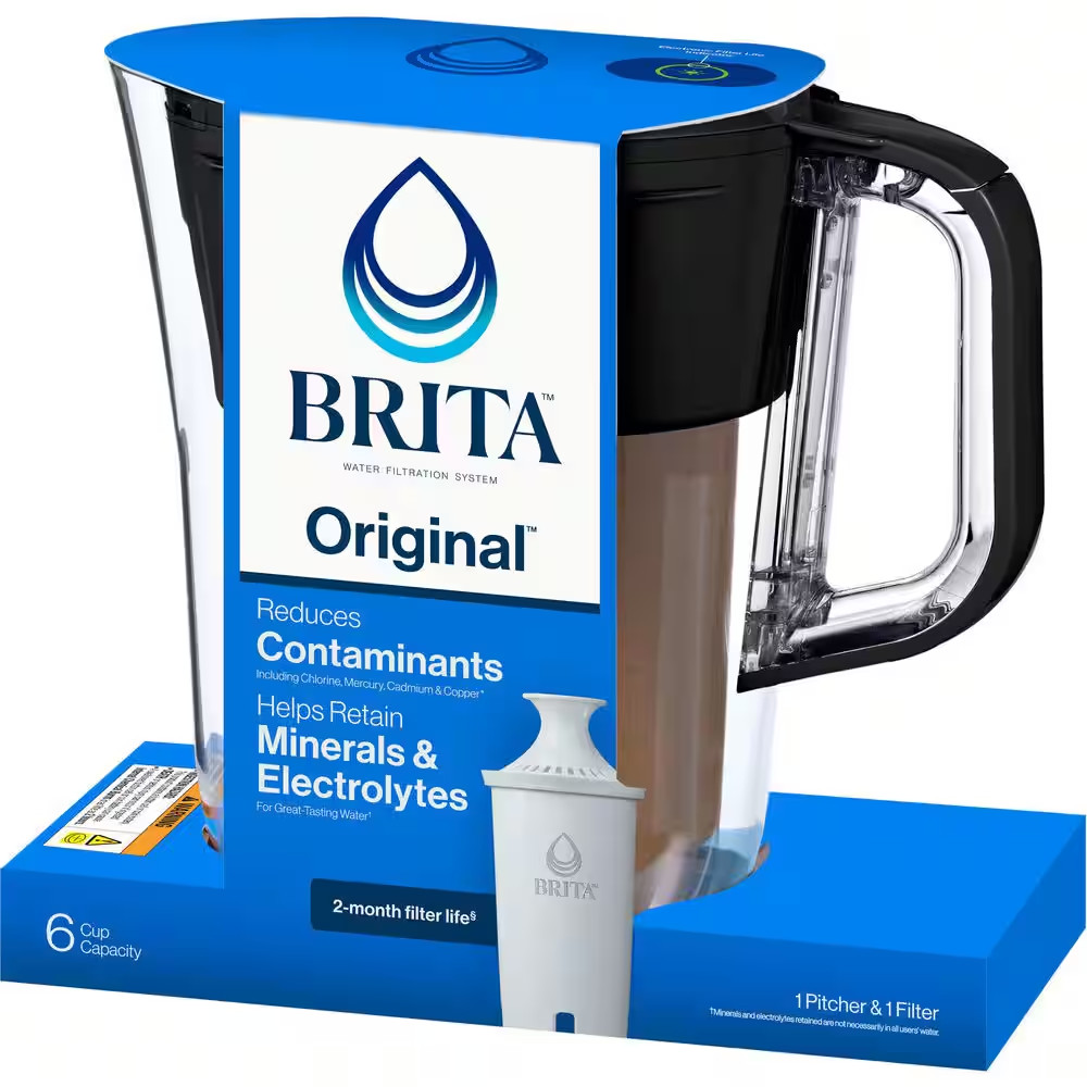 Denali 6 -Cup Small Water Filter Pitcher in Black with 1-Standard Filter, BPA Fr