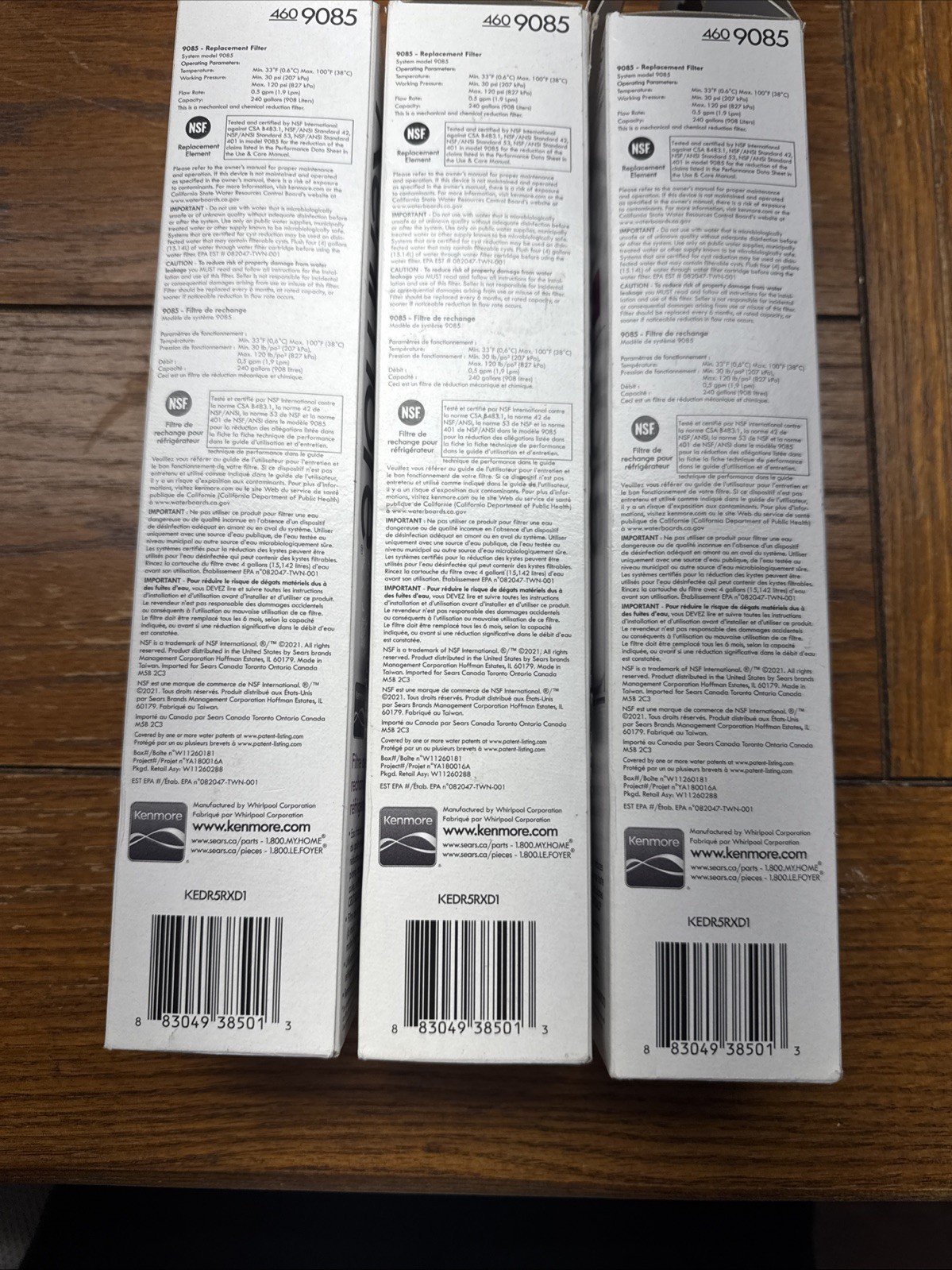 New Lot of 3 Kenmore 9085 Replacement Refrigerator Water Filter 4609085