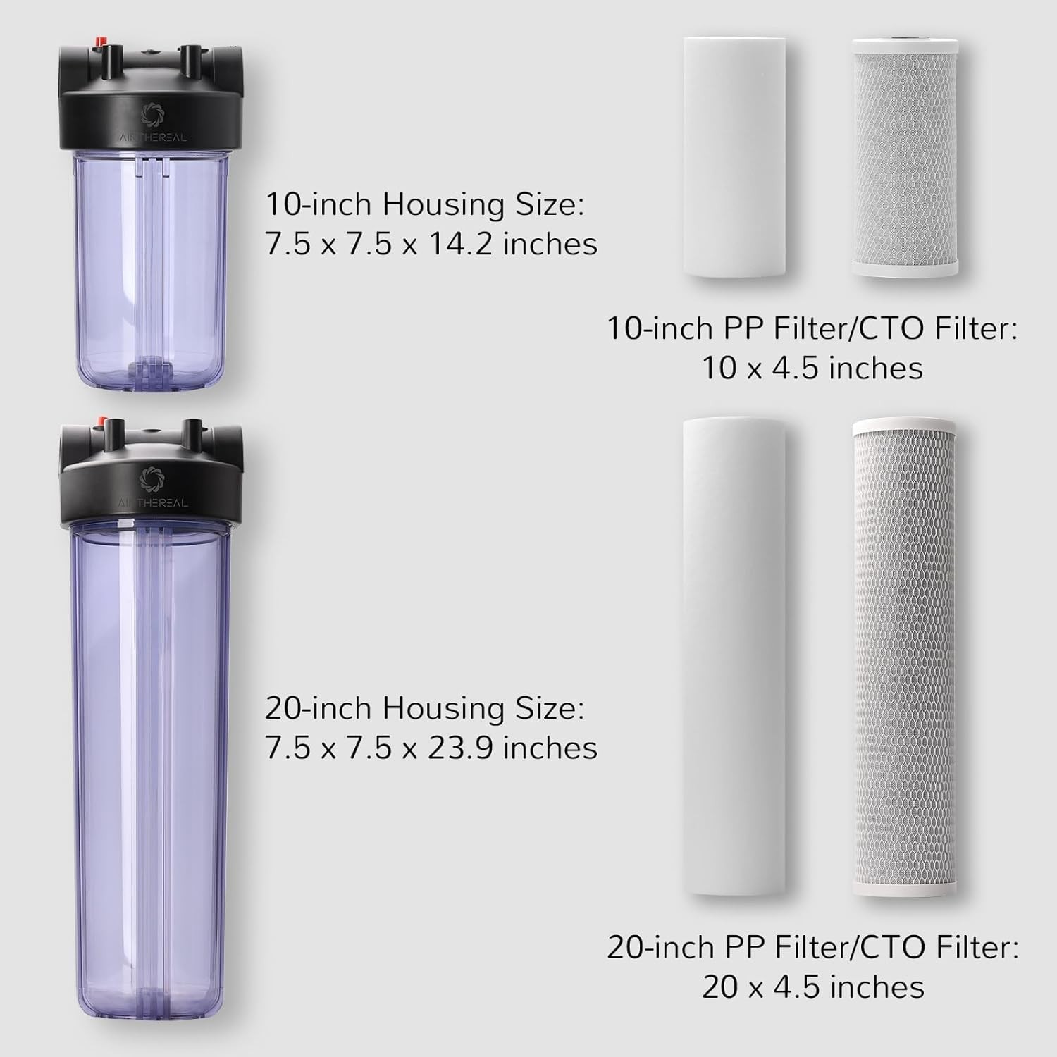 Airthereal 20-Inches Whole House Water Filter Housing 20″x4.5″ Sediment (1754)