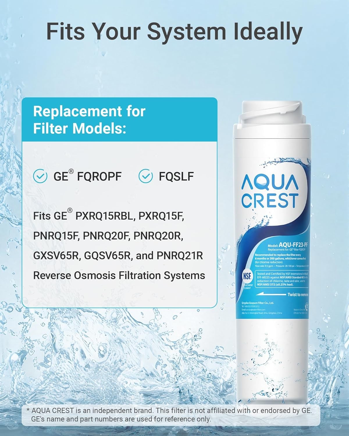 2 Packs AQUA CREST FQROPF Under Sink Water Filter, Replacement for GE FQROPF
