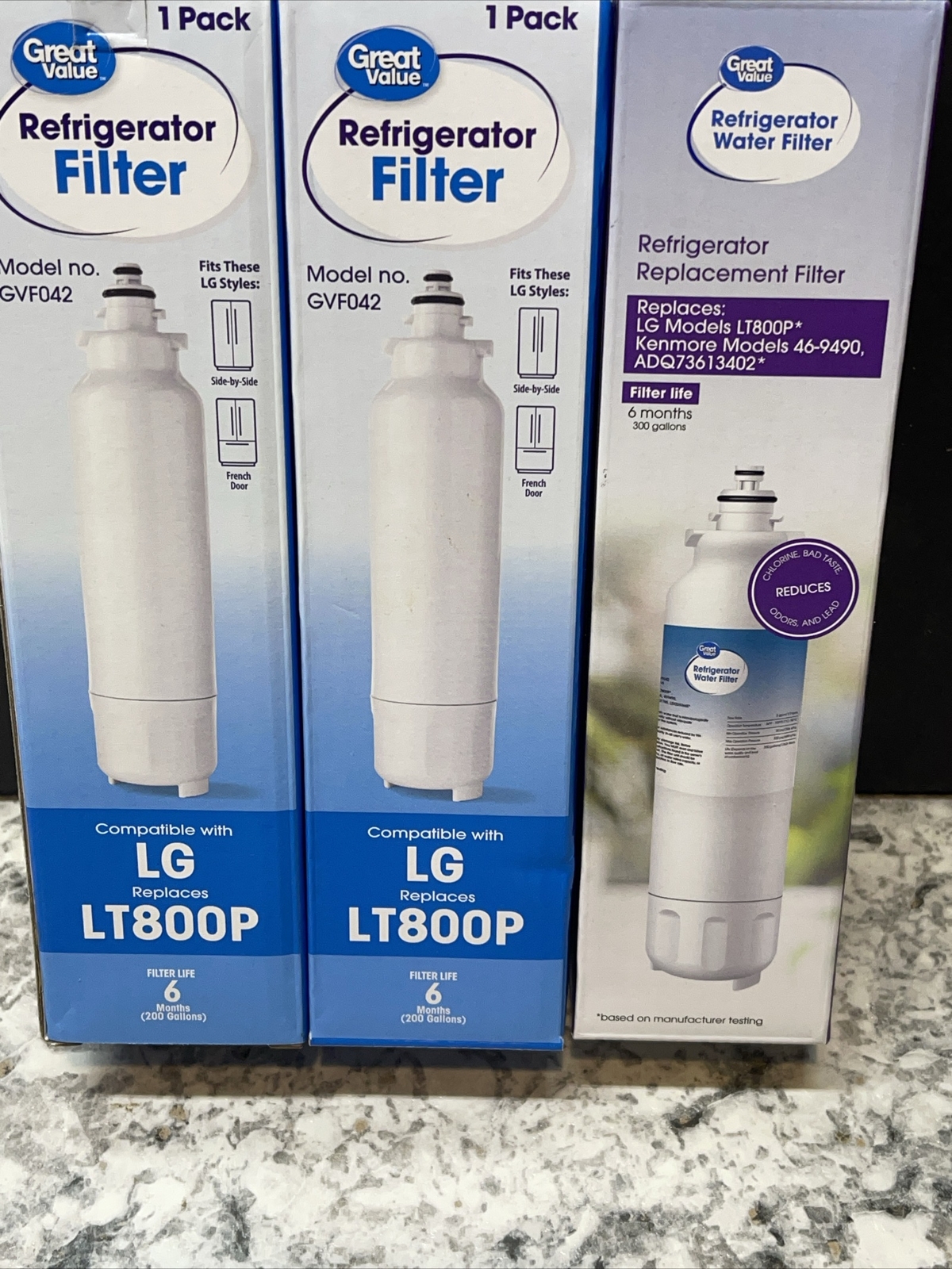 LG Mod LT800P Water Filter 6 months 200 Gallon TWO (3) Great Value Replacement