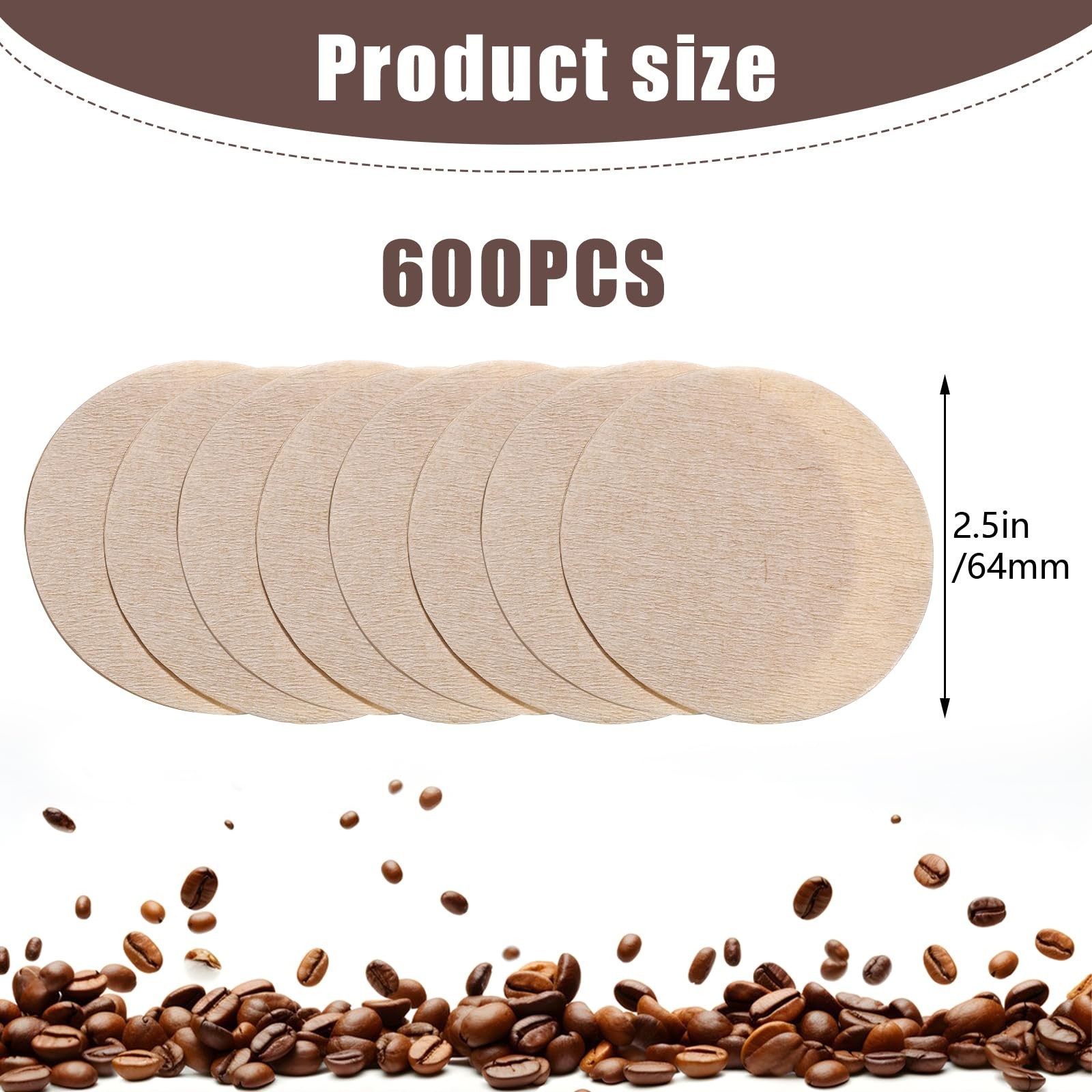 600Pcs Unbleached Coffee Filters, Replacement 64 Mm/2.5 Inch, 64MM/600Pcs