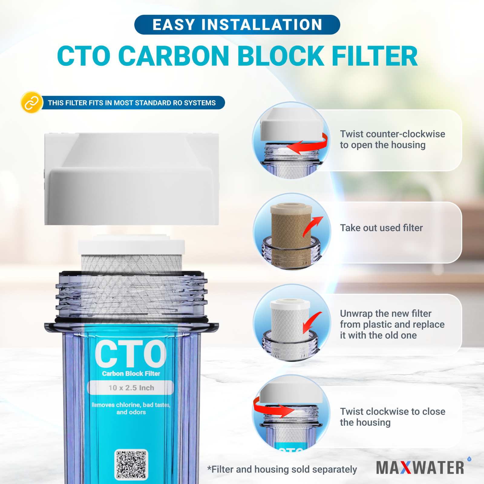 20 Pcs 10″ x 2.5″ CTO Coconut shell Carbon Block Water Filter Reverse Osmosis RO