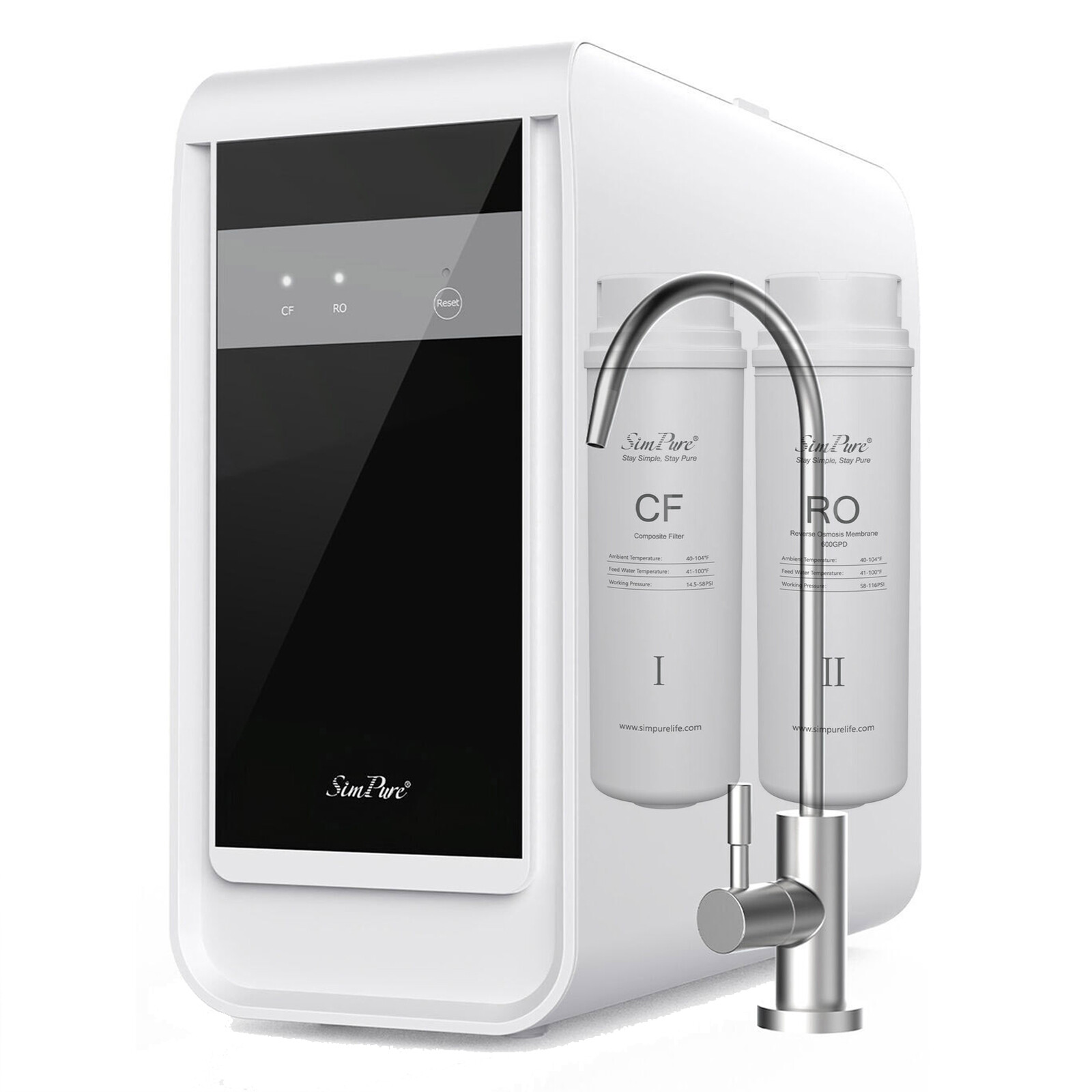 SIMPURE 600GPD 7 Stage RO Reverse Osmosis Tankless Water Filter System Purifier