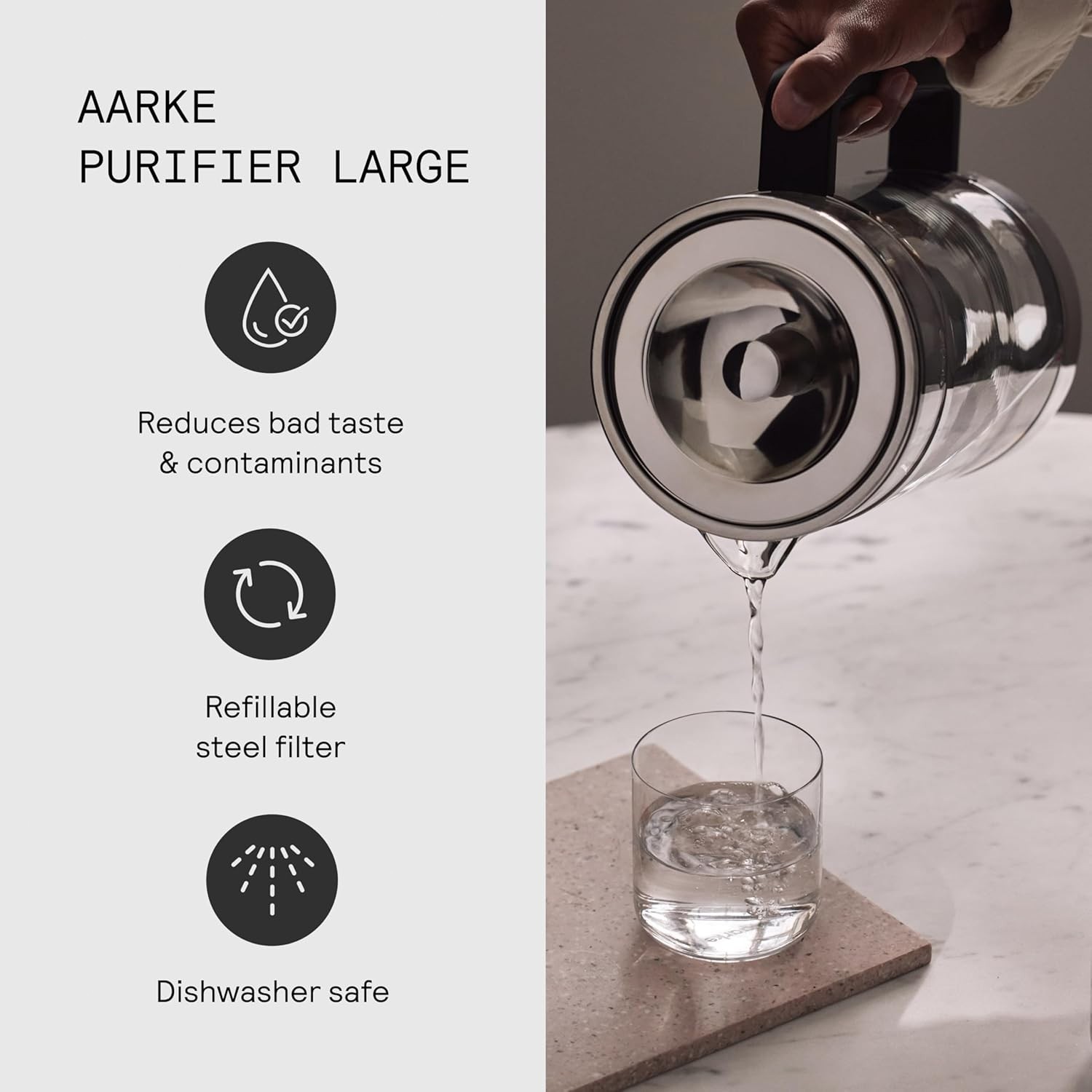 Water Pitcher Filter Purifier Glass Stainless Steel BPA-Free 7 Cups