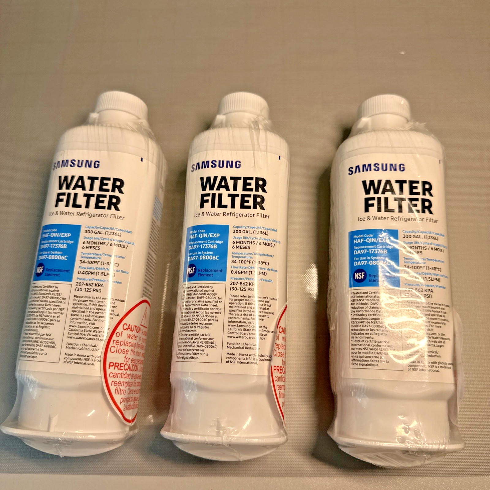 Samsung DA97-17376B HAF-QIN/EXP Refrigerator Water Filter 6 mos/300 gal 3 PACK