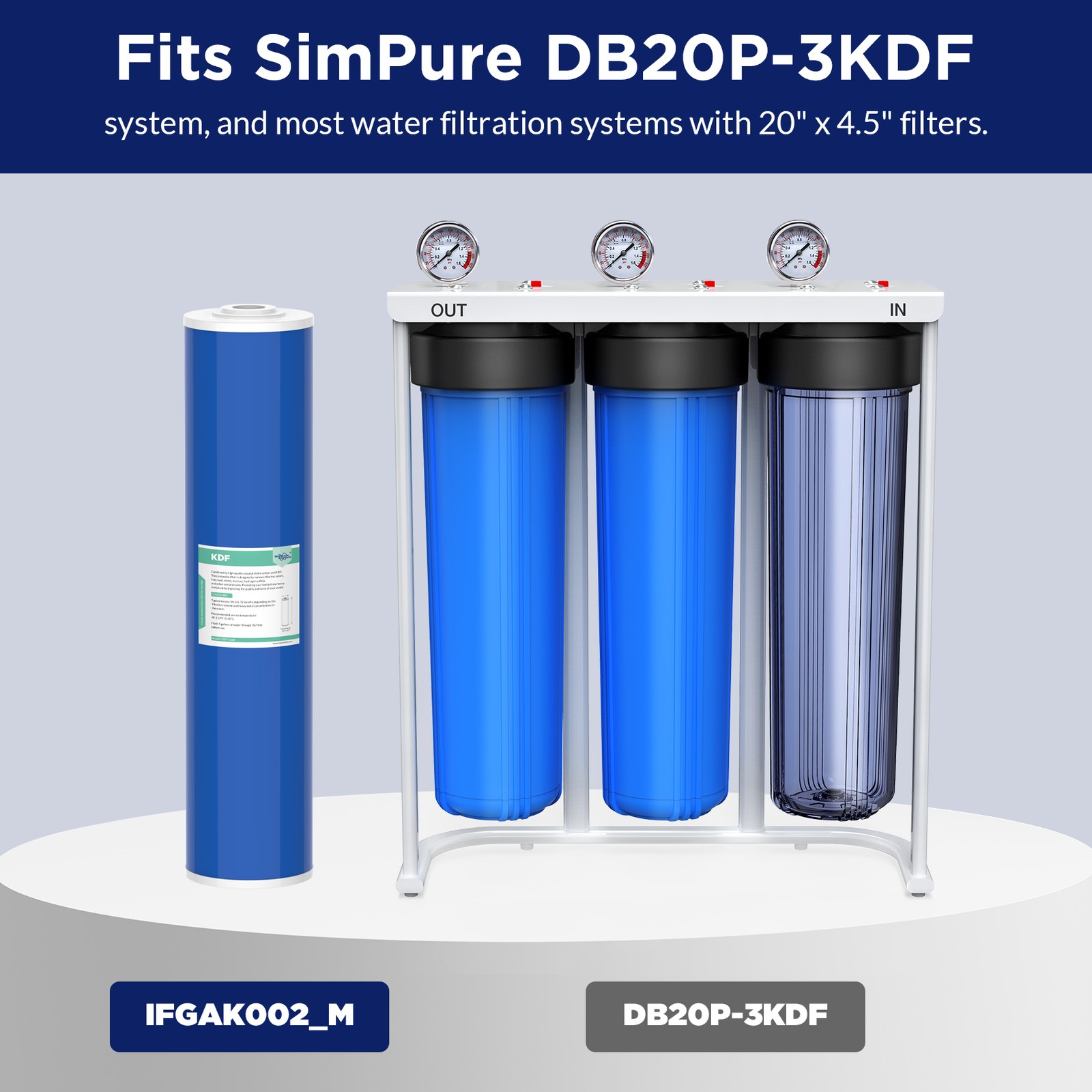 1-6 Pack 20″x4.5″ KDF GAC Big Blue Whole House Water Filter Heavy Metal Removal