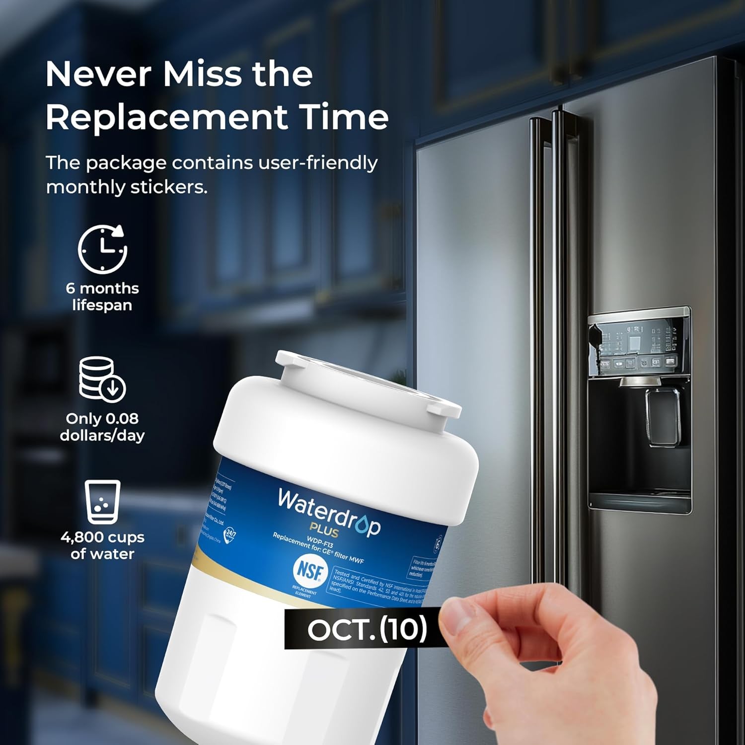 Waterdrop Plus MWF Replacement for GE® Smart Water MWF, HDX FMG-1, MWFP, MWFA(3)