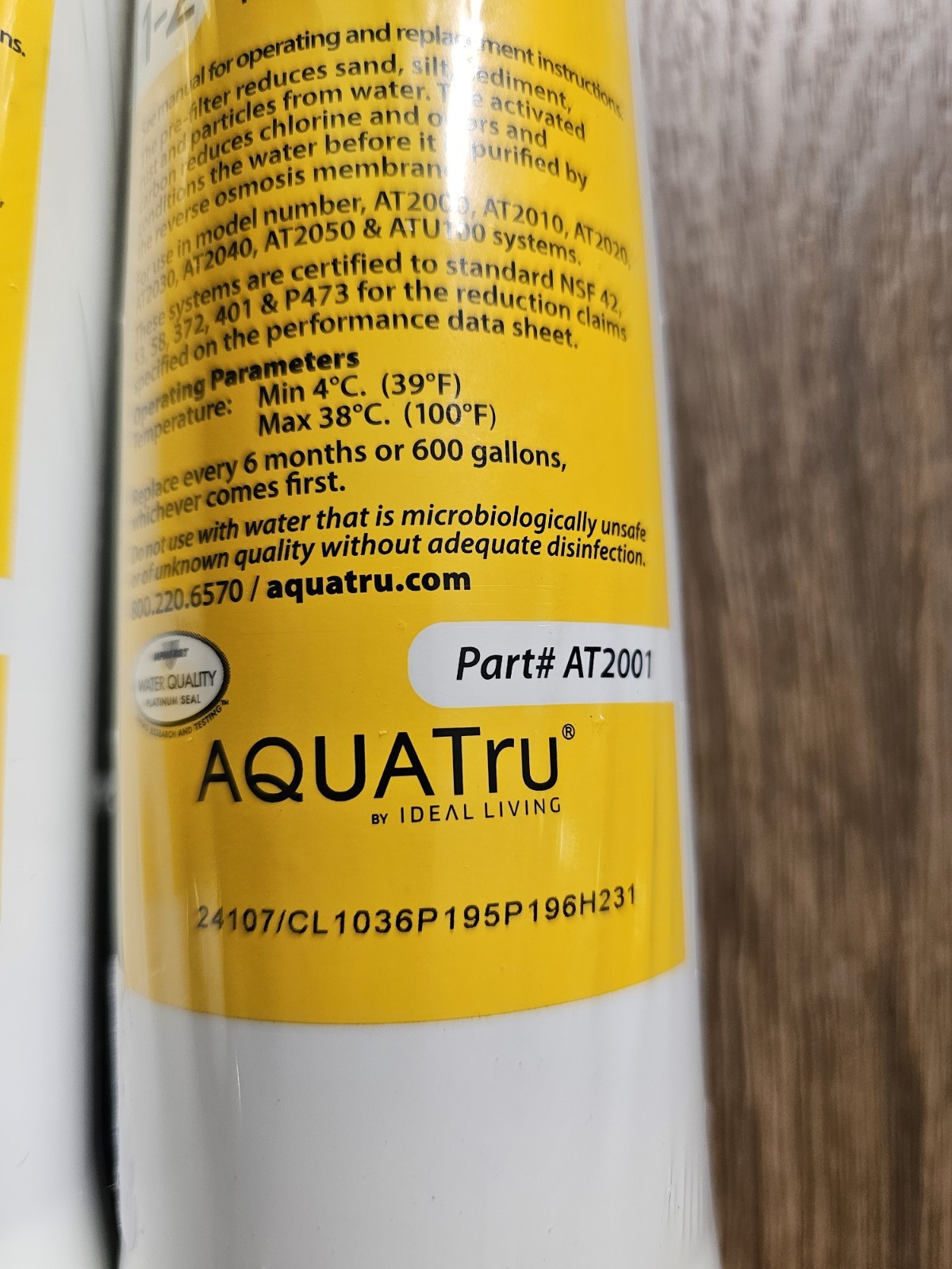 Aquatru Pre/Carbon Filter New sealed part # AT2001