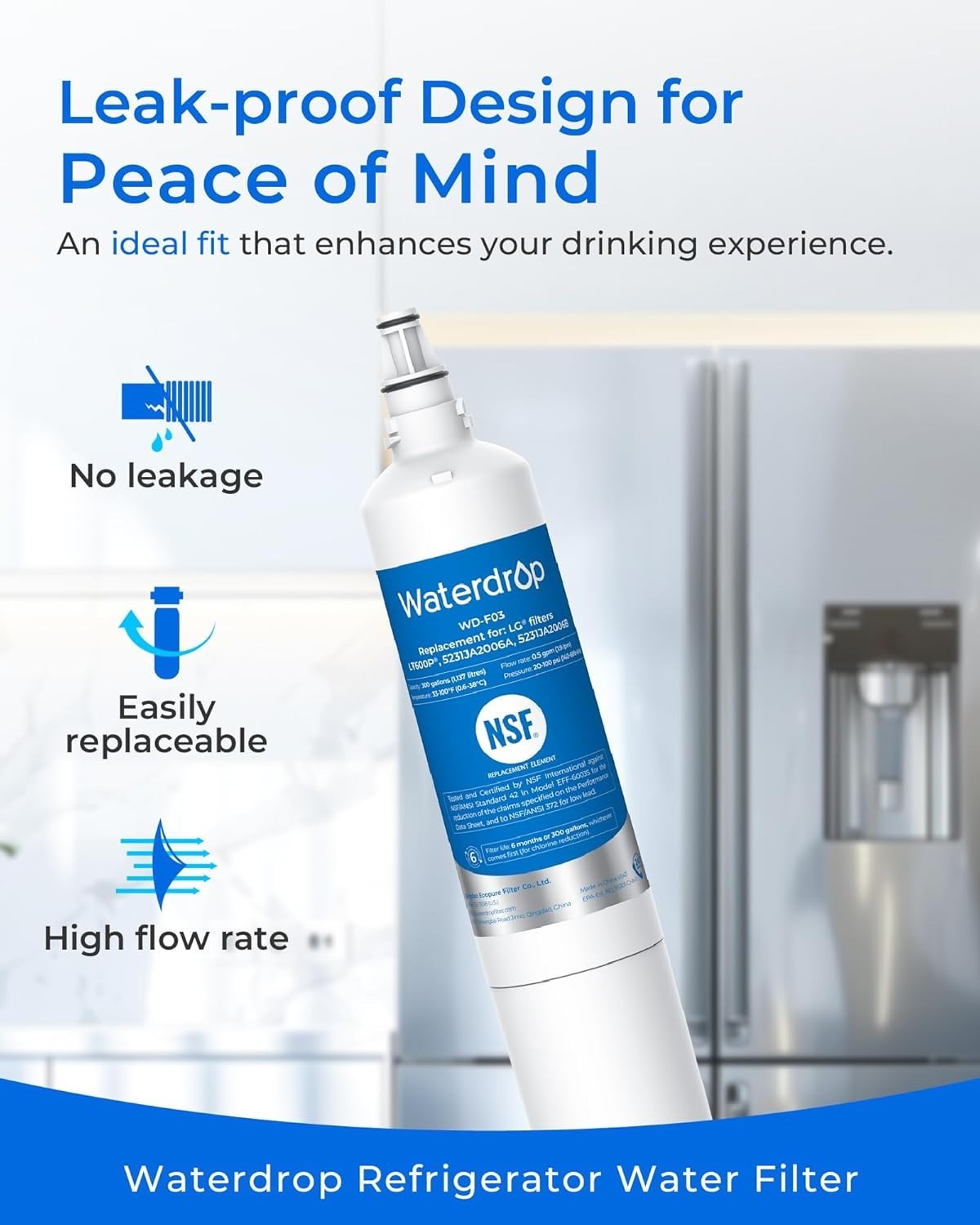 Waterdrop Water Filter Replacement for LG® LT600P®, KENMORE® 9990, 3 PACK