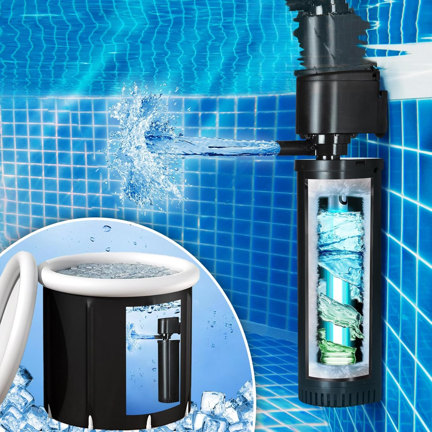 400GPH Cold Plunge Filter for 100-300 Gal U-V Sanitation, Cold Pod Ice Bath Tub