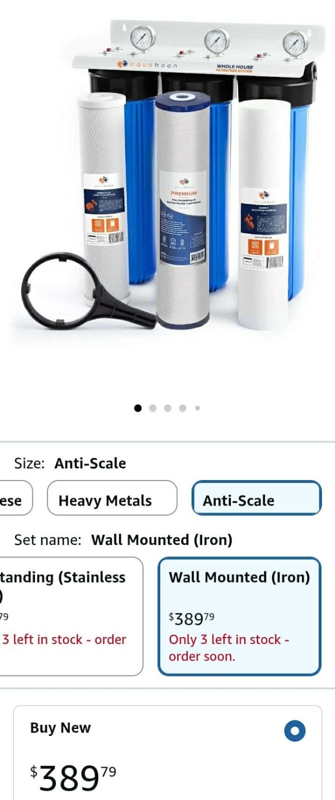 AquaBoon 3-Stage Whole House Water Filter System 20″x4.5″ Anti-Scale Carbon Filt