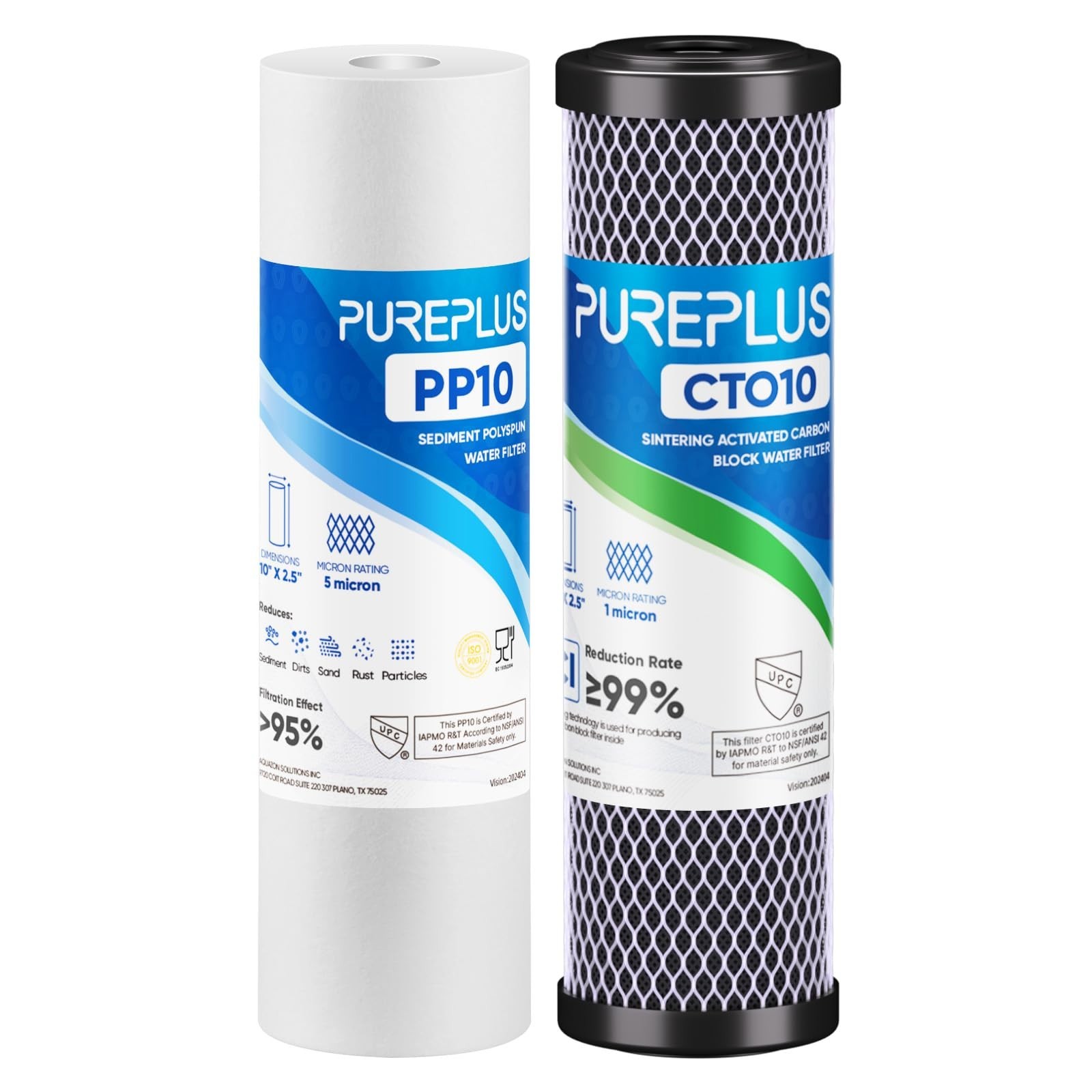 10″ x 2.5″ RV Water Filter Replacement Combo Pack – 1 Micron Carbon & 5 Micron S