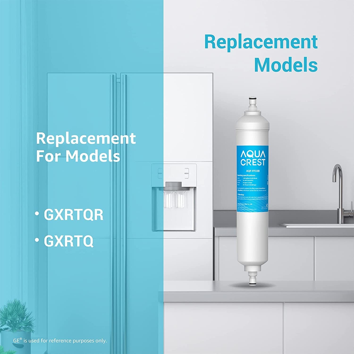 AQUA CREST GXRTQR Inline Water Filter, replacement for GE® GXRTQR, NSF Certified