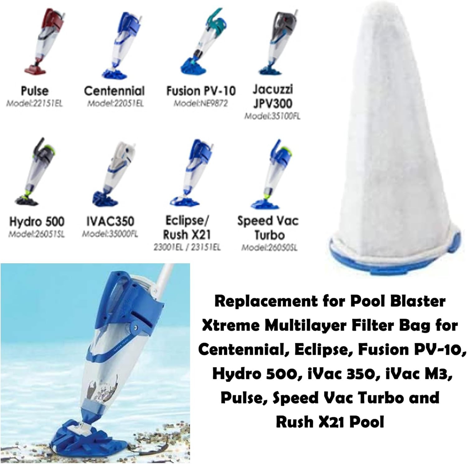 Replacement Vacuum Filter Cotton Compatible for Water Tech Centennial Filter 5