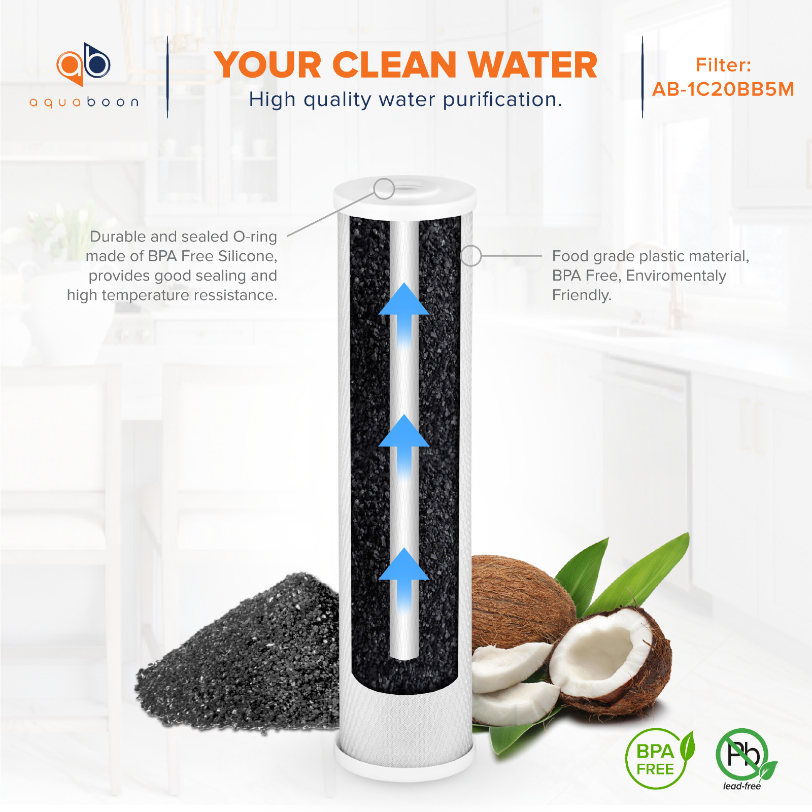 2-Stage 20″ Whole House Filtration System by Aquaboon+Carbon+Sediment+Frame