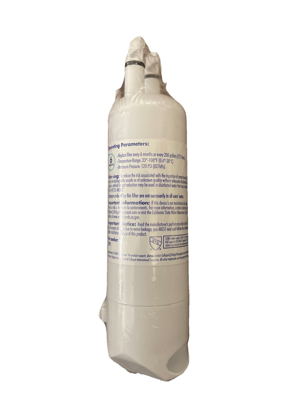 Culligan Refrigerator Water Filter CUW1. Replaces Whirlpool Everydrop Filter 1