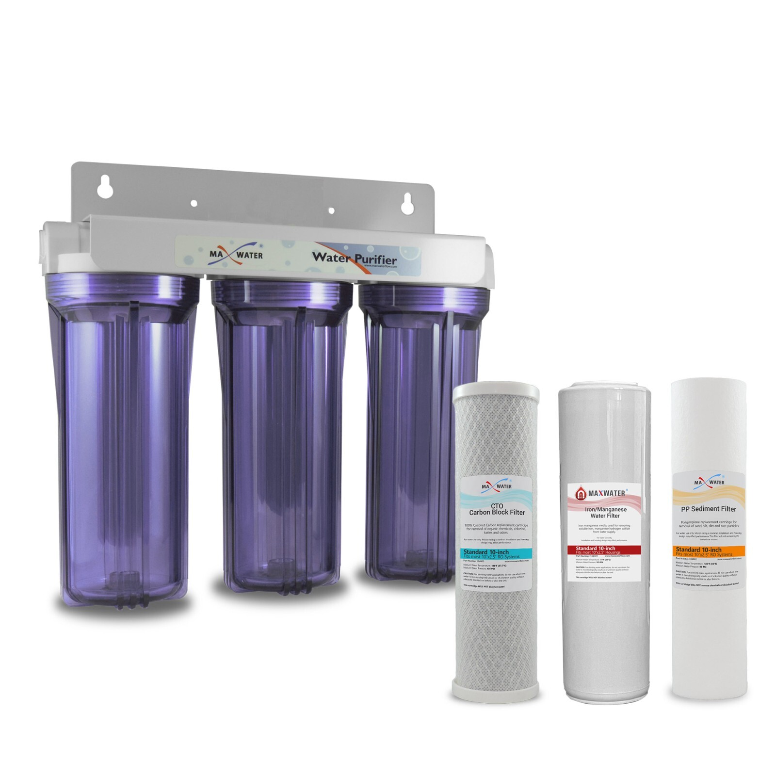 3 Stages 10″x 2.5″ 3/4″ Port Whole House Iron Manganese Max Water System Filter