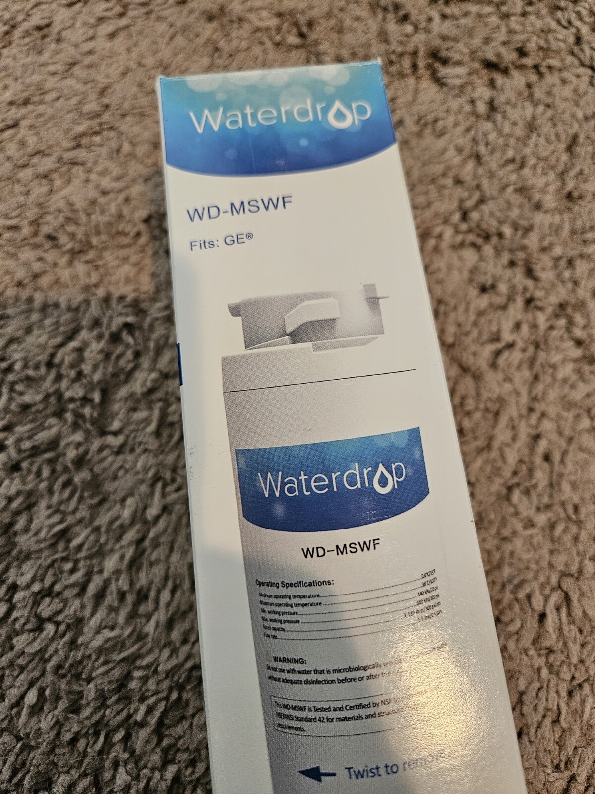 NEW In Box WATERDROP REPLACEMENT WATER FILTER WD-MSWF GE Refrigerator