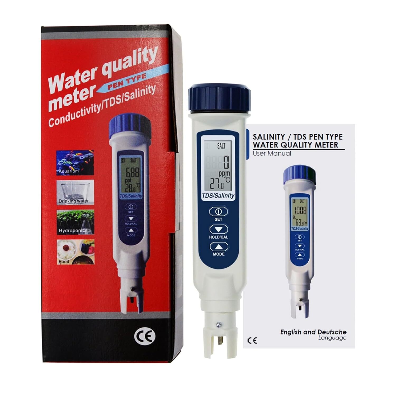 Pentype TDS/Salinity/Temperature Tester Water Quality Meter ATC Multiple…