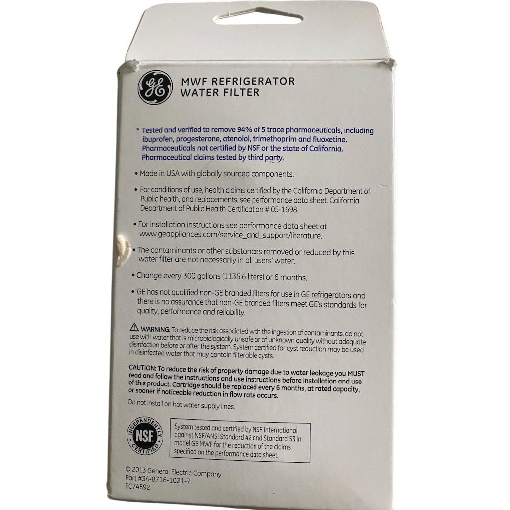 GE MWF Refrigerator Water Filter Cartridge NSF Certified 300 Gallons 1