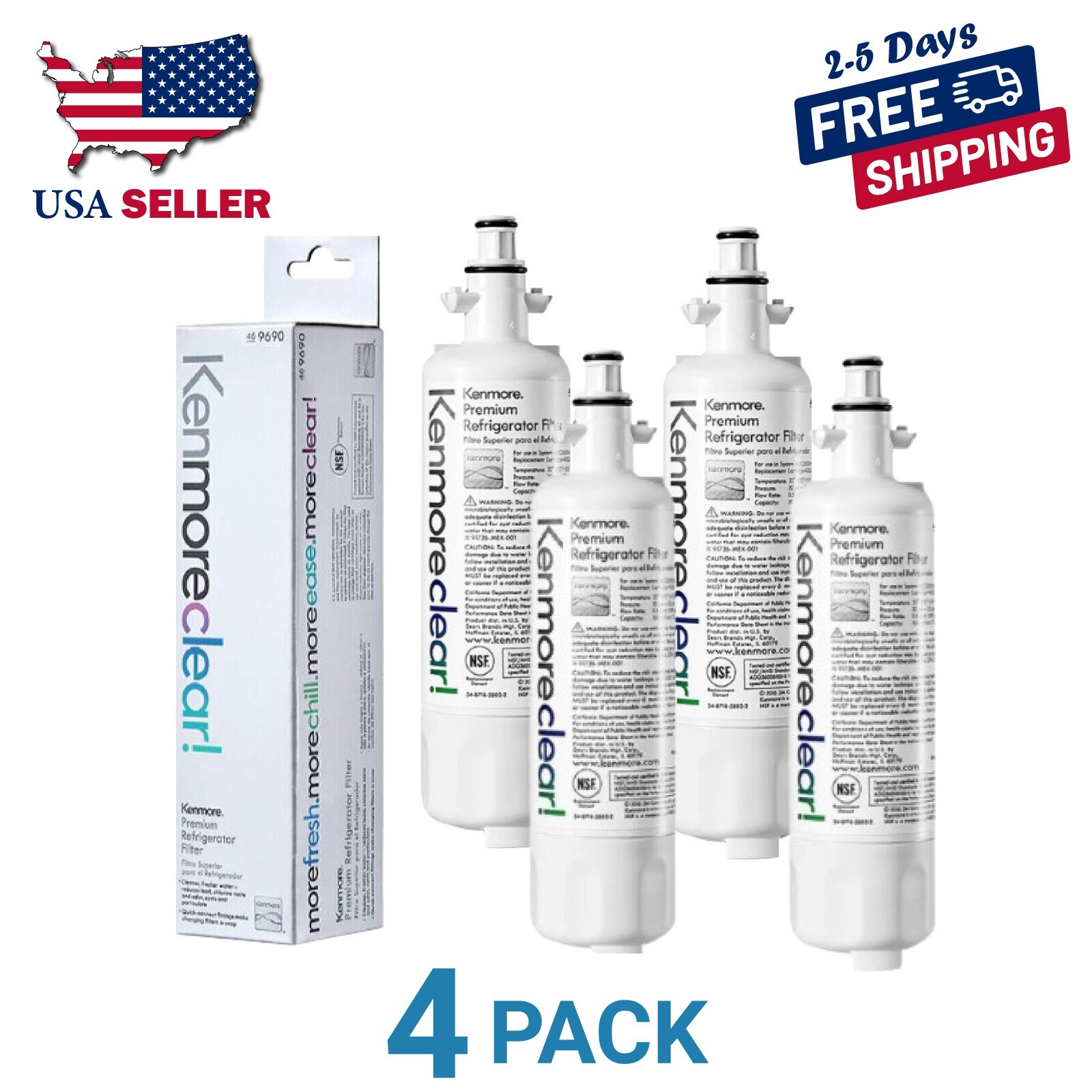 Kenmore 469690 Replacement Refrigerator Water Filter Fit LG LT700P 4pack