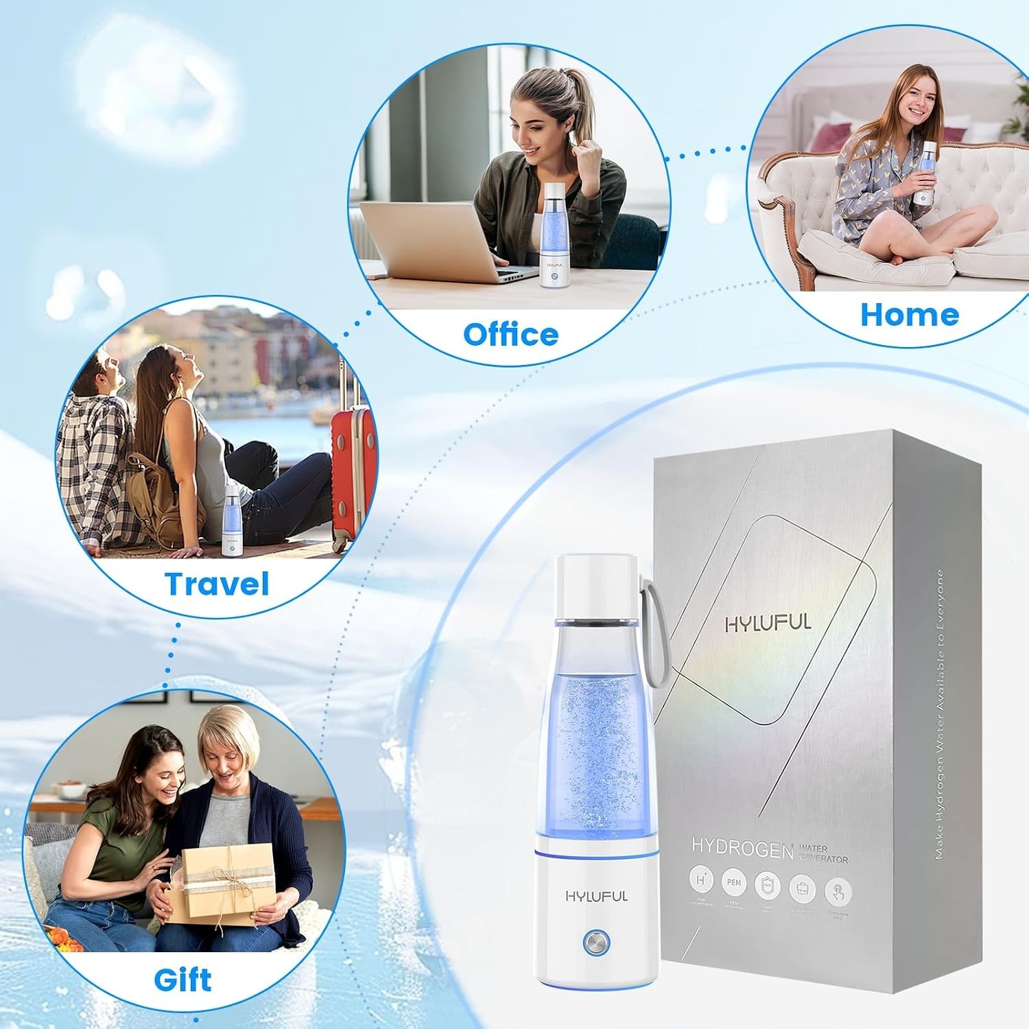 5000PPB Hydrogen Water Bottle 3-in-1 SPE PEM Generator Water Ionizer