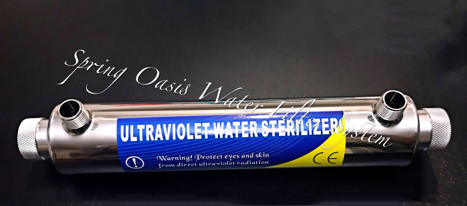 Ultraviolet UV Light 16W(254nm) Water Filter Stainless Steel Chamber w 1/2″ Port