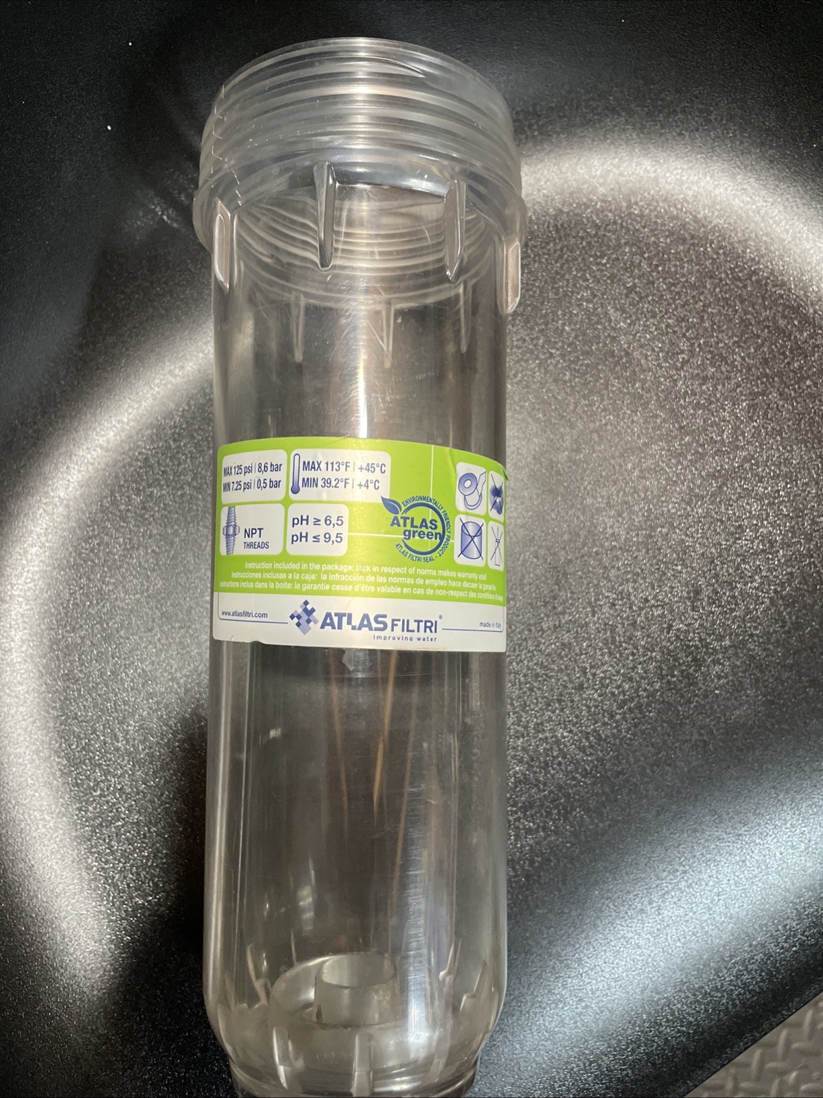 Water Filter Housing System 10″x2.5″ MONO DUO TRIO 1/2″ 3/4″ 1″ NPT ATLAS ITALY