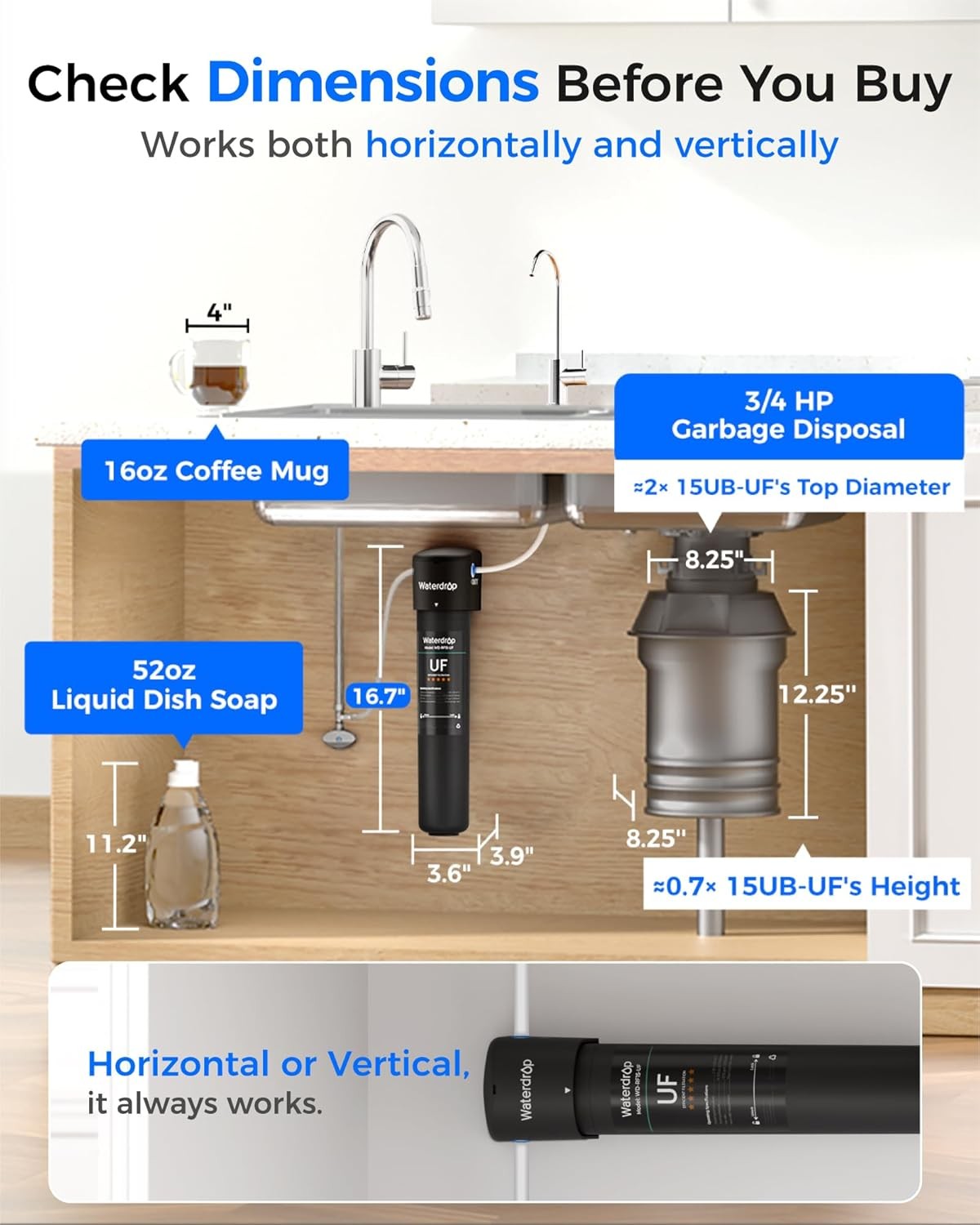 Waterdrop 15UB-UF Under Sink Water Filter System, 0.01 Micron Ultra Filtration