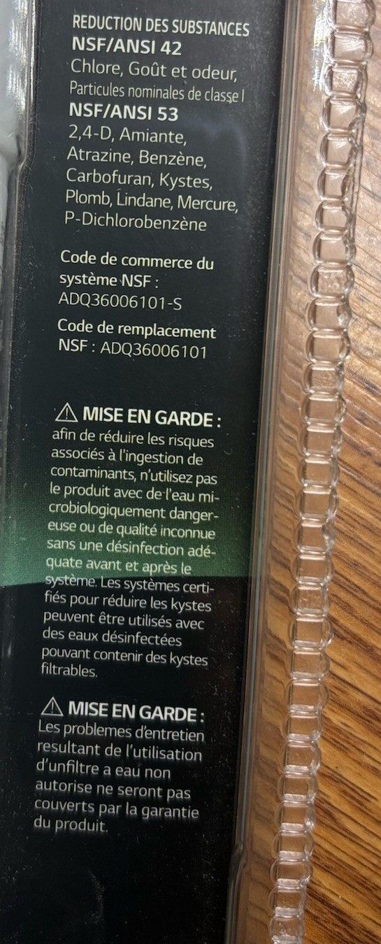 Genuine LG Water Filter Replacement Cartridge LT700P/PC/PCS New Damaged Package